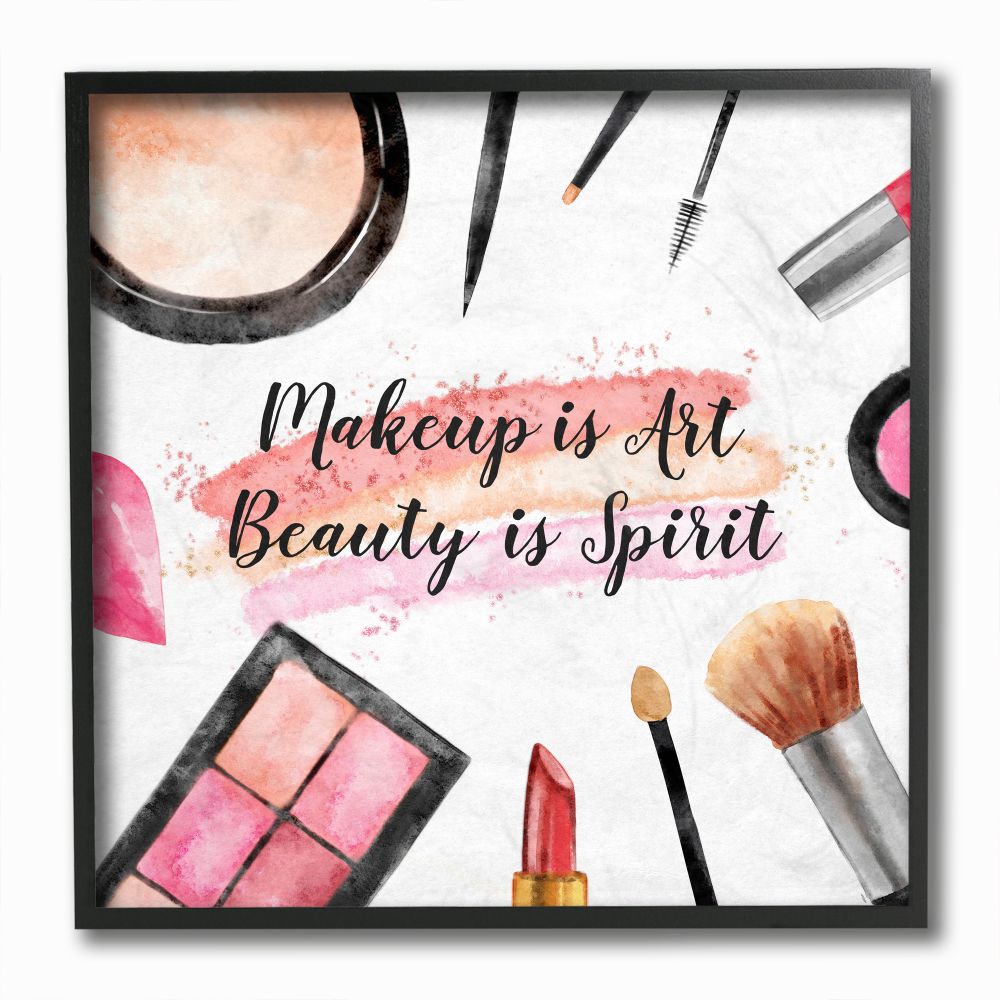 Stupell Industries Makeup Is Art Fashion Modern Watercolor Word Design Framed Giclee Texturized Art by Ziwei Li