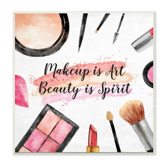 Stupell Industries Makeup Is Art Fashion Modern Watercolor Word Design Wall Plaque Art by Ziwei Li