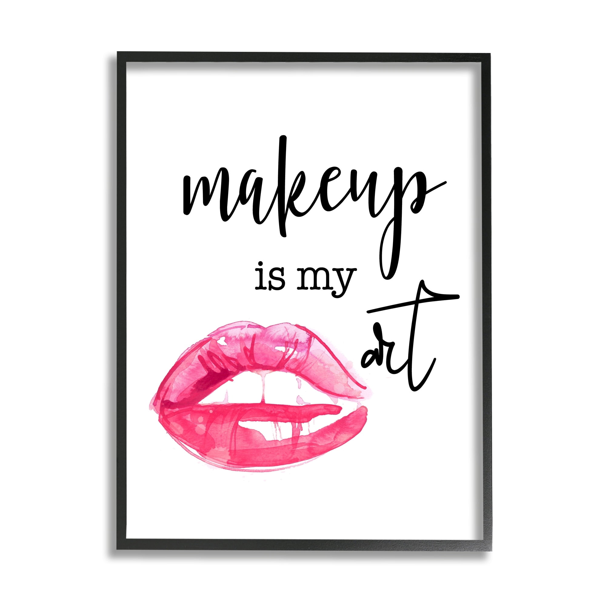 Stupell Industries Makeup Is My Art Glam Lips Typography Style Graphic Art Black Framed Art Print Wall Art, Design by Daniela Santiago
