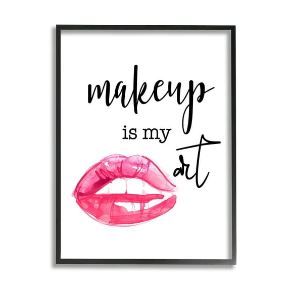 Stupell Industries Makeup Is My Art Glam Lips Typography Style Graphic Art Black Framed Art Print Wall Art, Design by Daniela Santiago