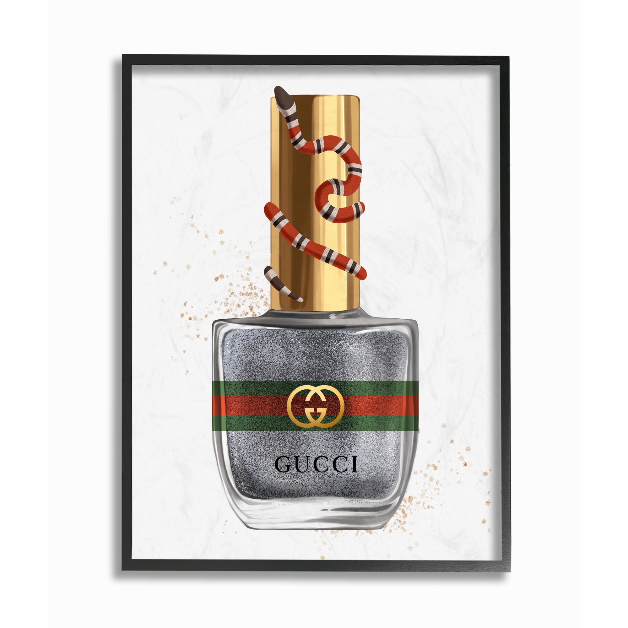Stupell Industries Makeup Nail Polish Black Gold Snake Fashion Design Framed Wall Art by Ziwei Li
