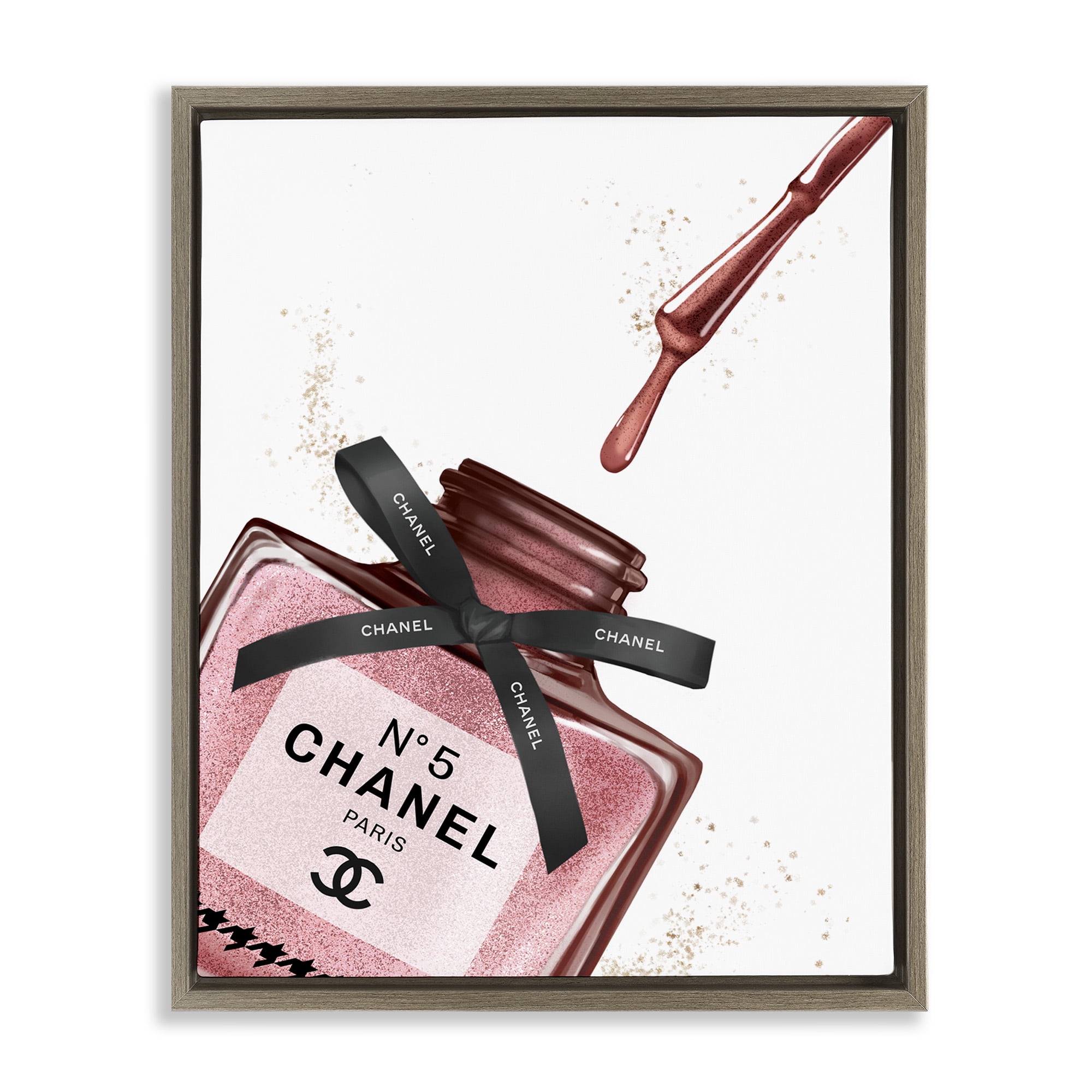 Stupell Industries Makeup Nail Polish Brush Drip Beauty & Fashion Painting Brown Floater Framed Canvas Art Print Wall Art, 25 x 31
