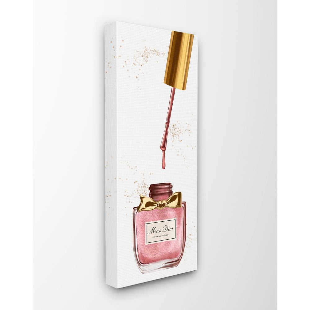 Stupell Industries Makeup Nail Polish Brush Gold Pink Fashion Design Canvas Wall Art by Ziwei Li