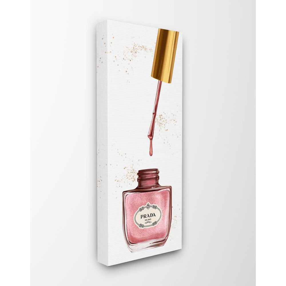 Stupell Industries Makeup Nail Polish Brush Pink Gold Fashion Design Canvas Wall Art by Ziwei Li