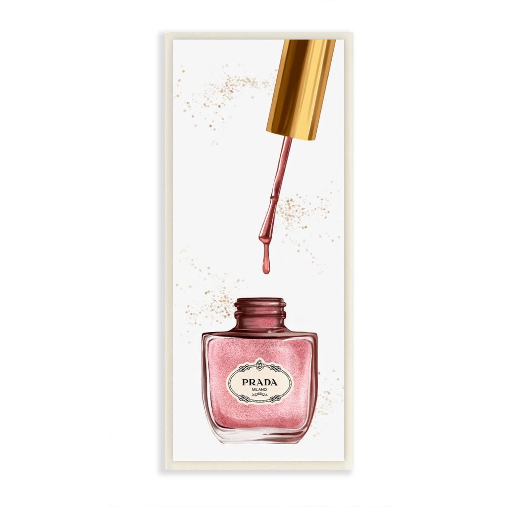 Stupell Industries Makeup Nail Polish Brush Pink Gold Fashion Design Wall Plaque by Ziwei Li