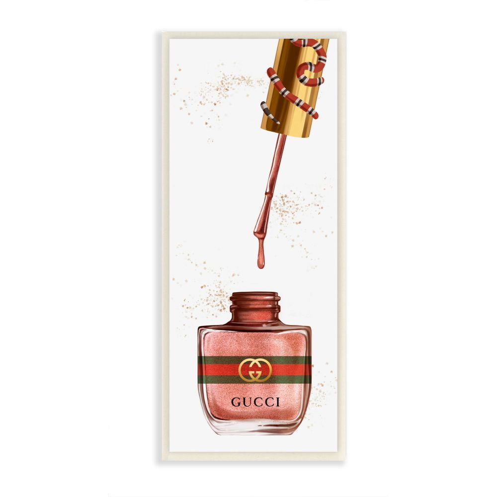 Stupell Industries Makeup Nail Polish Brush Pink Red Gold Fashion Design Wall Plaque by Ziwei Li