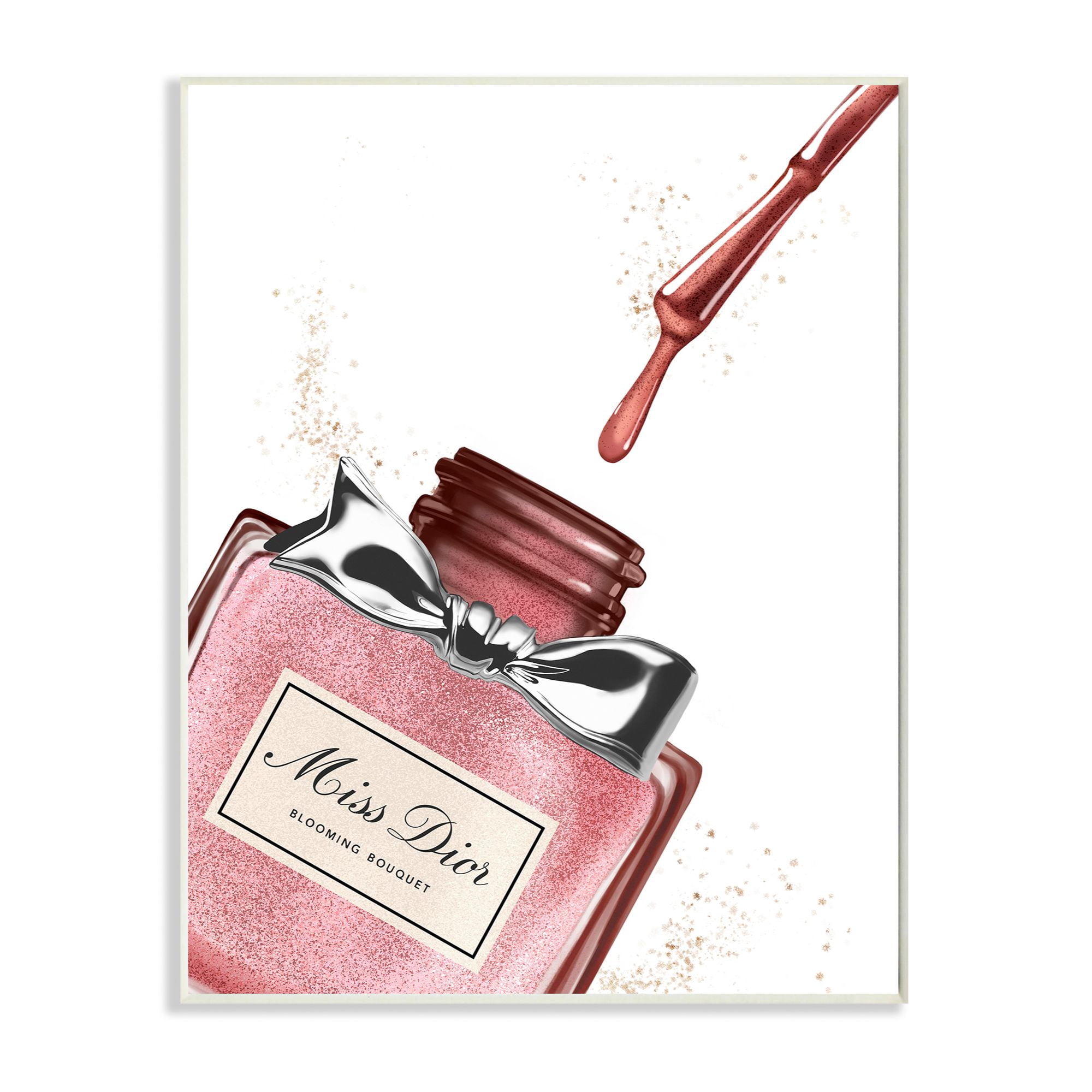 Stupell Industries Makeup Nail Polish Brush Pink Silver Drip Fashion Design Wall Plaque by Ziwei Li