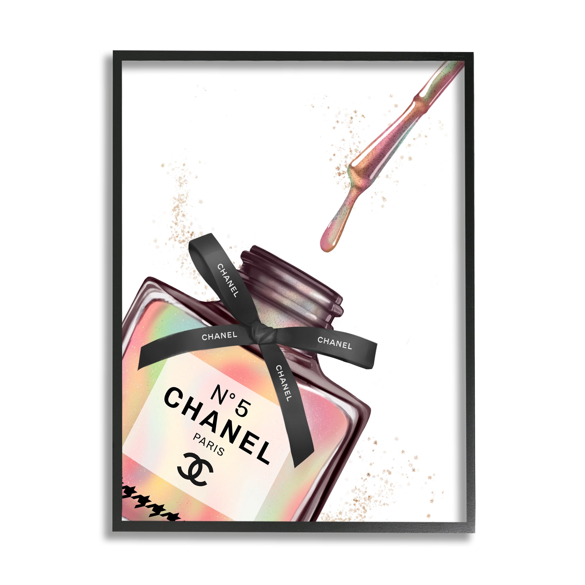 Stupell Industries Makeup Nail Polish Brush Rainbow Drip Fashion Design Framed Wall Art by Ziwei Li