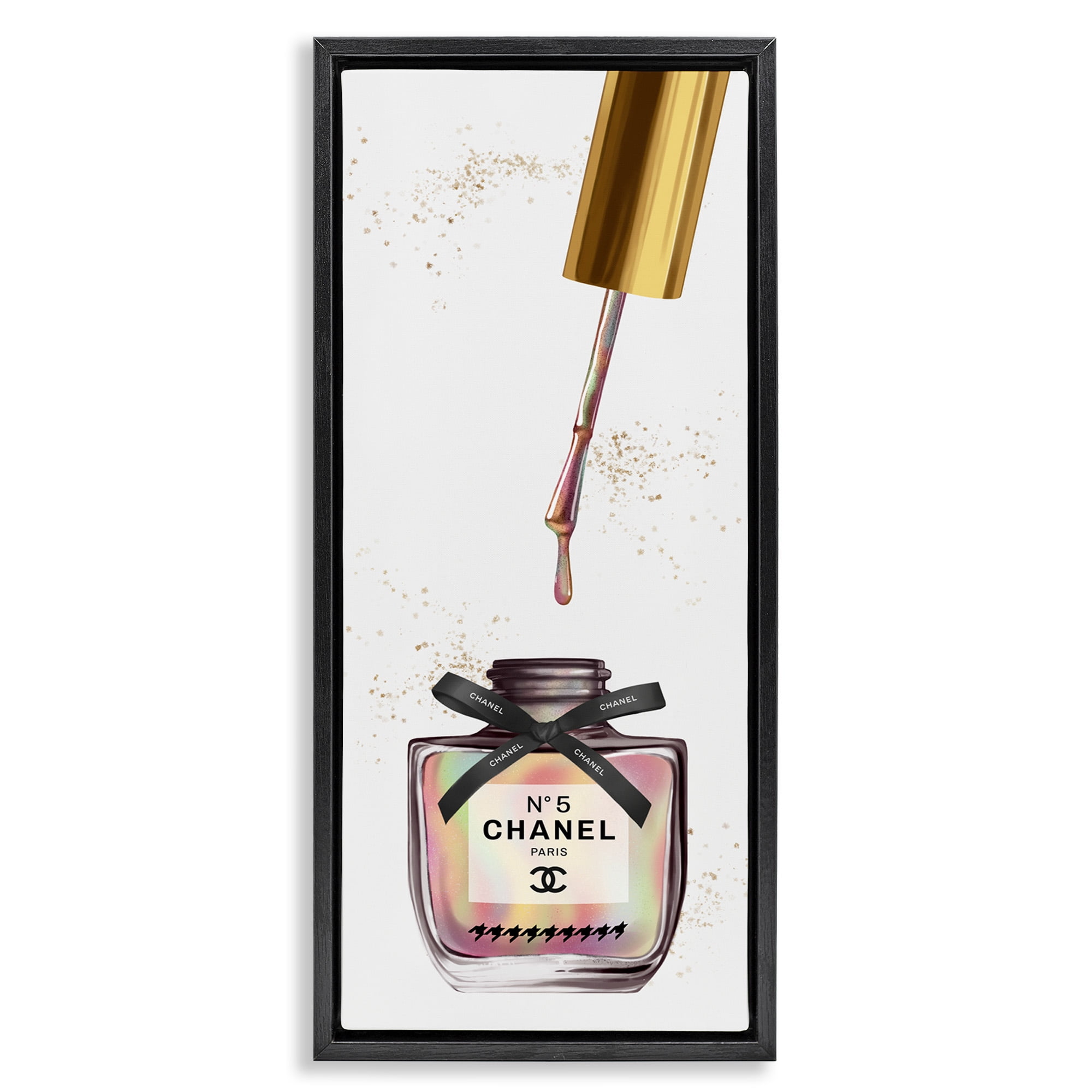 Stupell Industries Makeup Nail Polish Brush Rainbow & Gold Beauty & Fashion Painting Black Floater Framed Canvas Art Print Wall Art, 11 x 25
