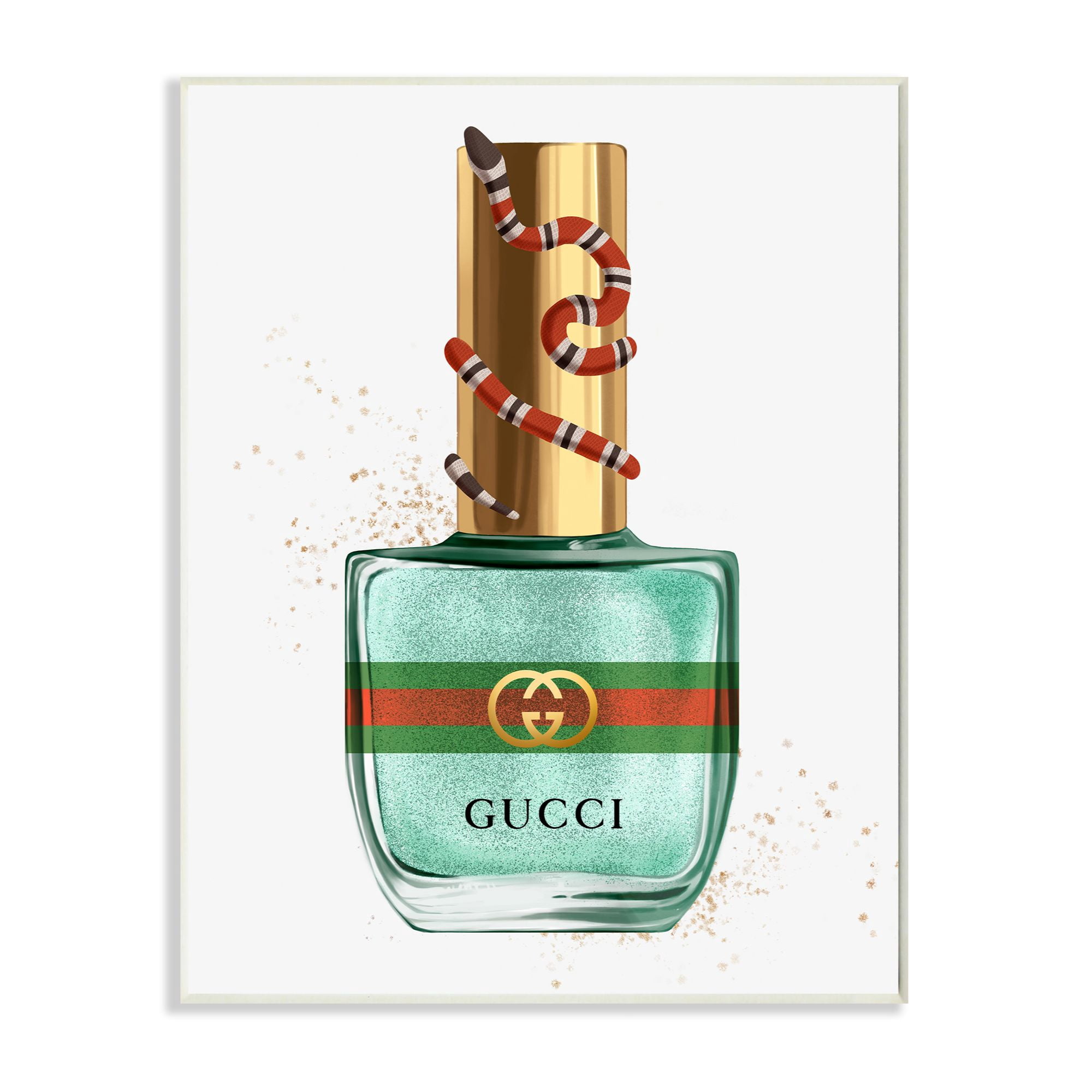 Stupell Industries Makeup Nail Polish Cyan Gold Snake Fashion Design Wall Plaque by Ziwei Li