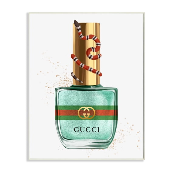 Stupell Industries Makeup Nail Polish Cyan Gold Snake Fashion Design Wall Plaque by Ziwei Li