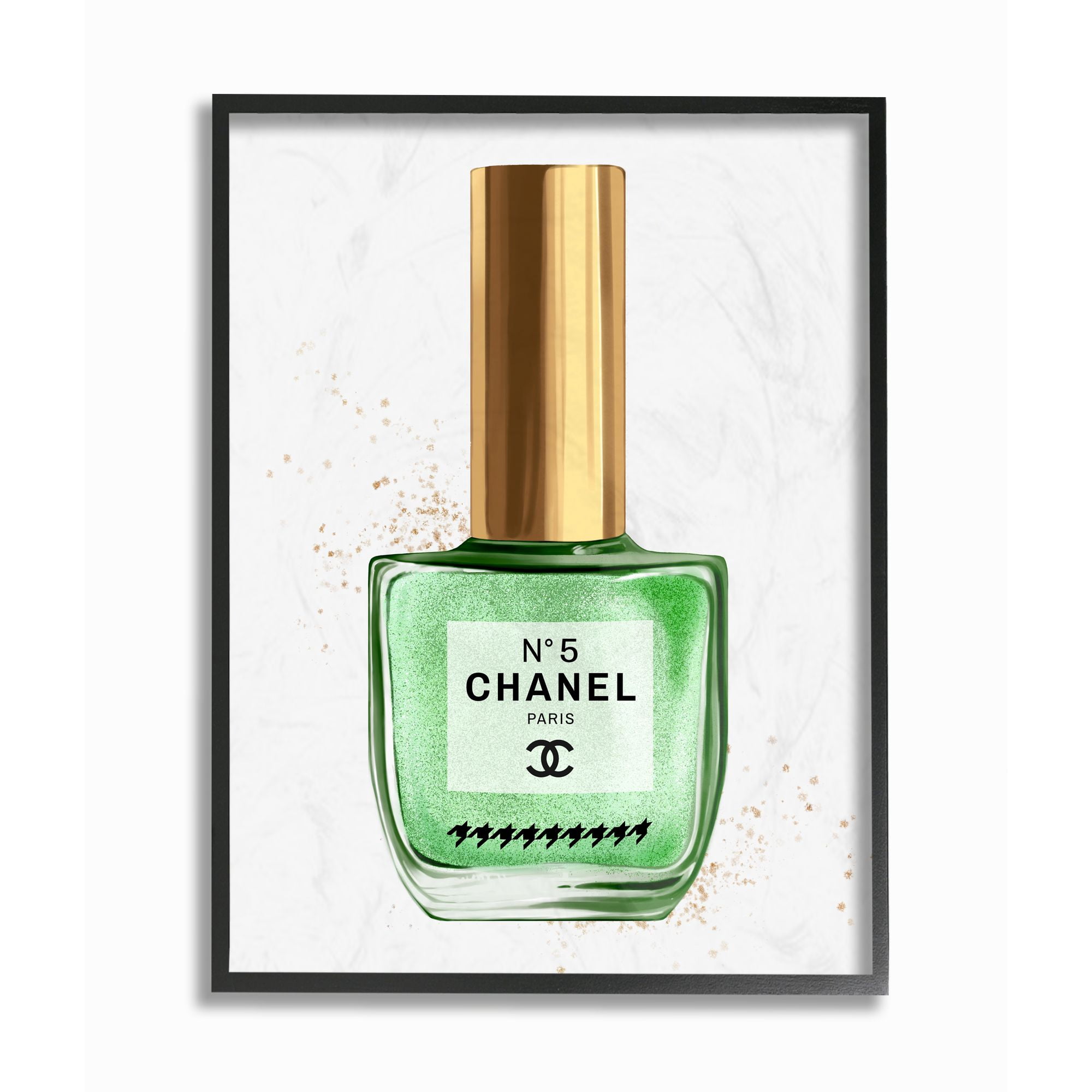 Stupell Industries Makeup Nail Polish Green Gold Fashion Design Framed Wall Art by Ziwei Li
