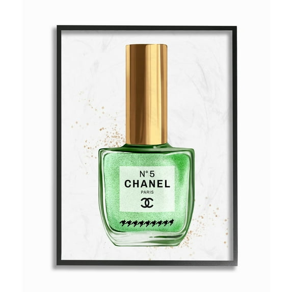 Stupell Industries Makeup Nail Polish Green Gold Fashion Design Framed Wall Art by Ziwei Li