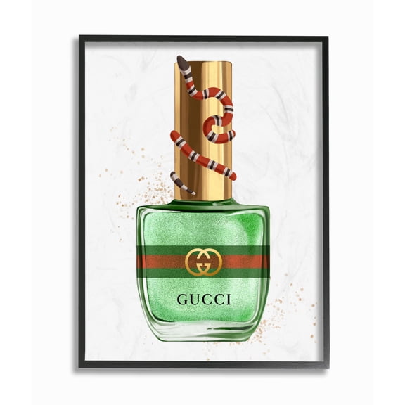 Stupell Industries Makeup Nail Polish Green Gold Snake Fashion Design Framed Wall Art by Ziwei Li