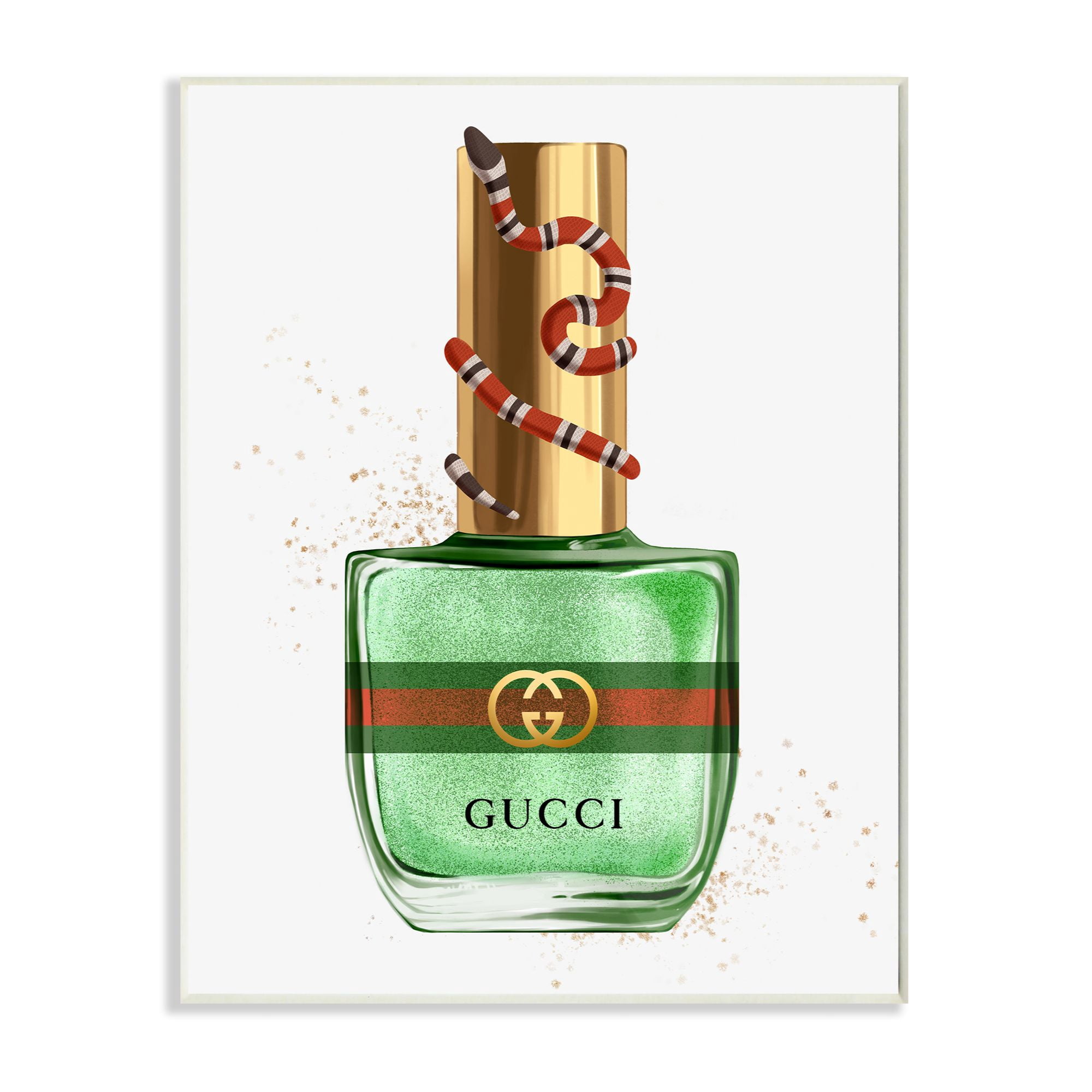 Stupell Industries Makeup Nail Polish Green Gold Snake Fashion Design Wall Plaque by Ziwei Li