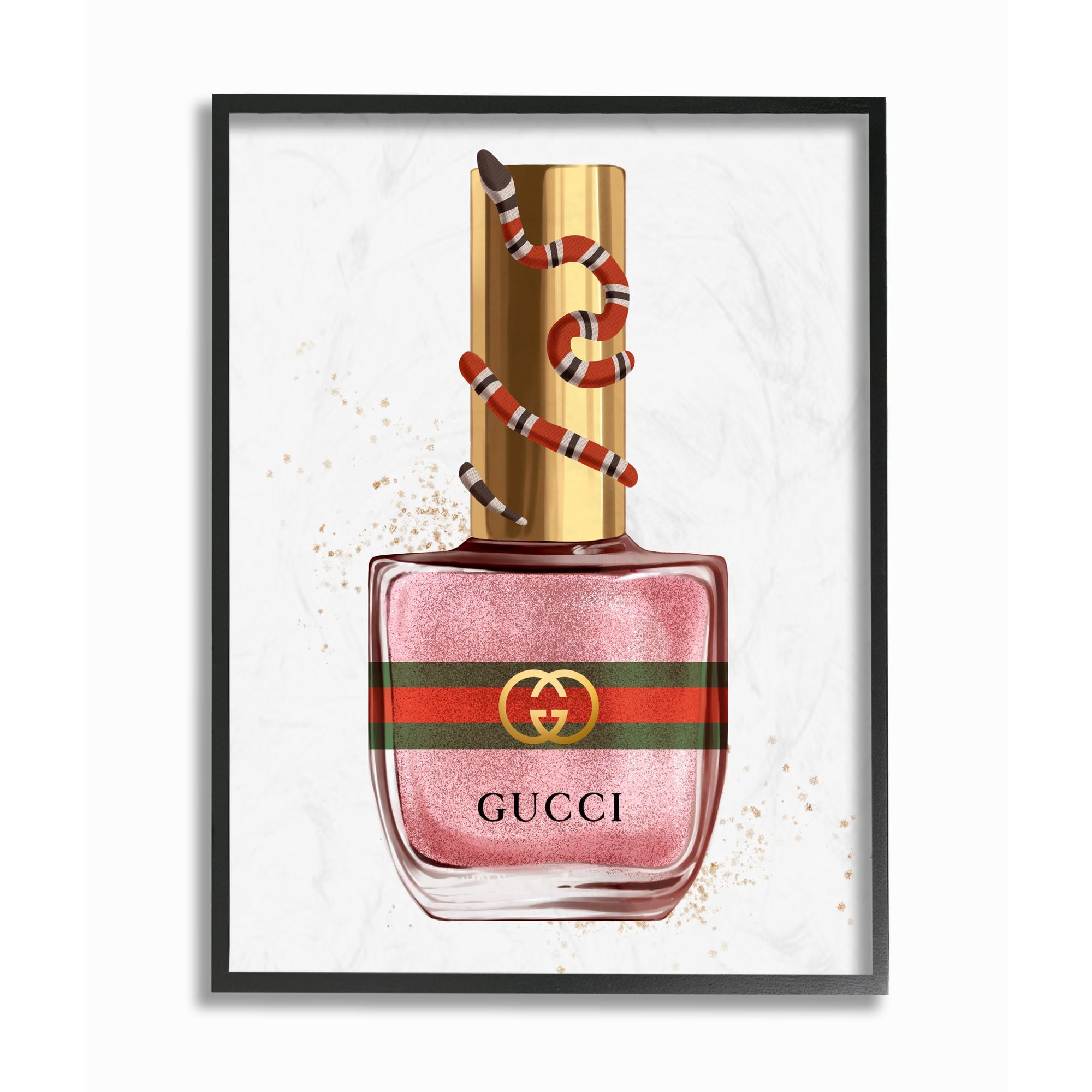Stupell Industries Makeup Nail Polish Pink Gold Snake Fashion Design Framed Wall Art by Ziwei Li