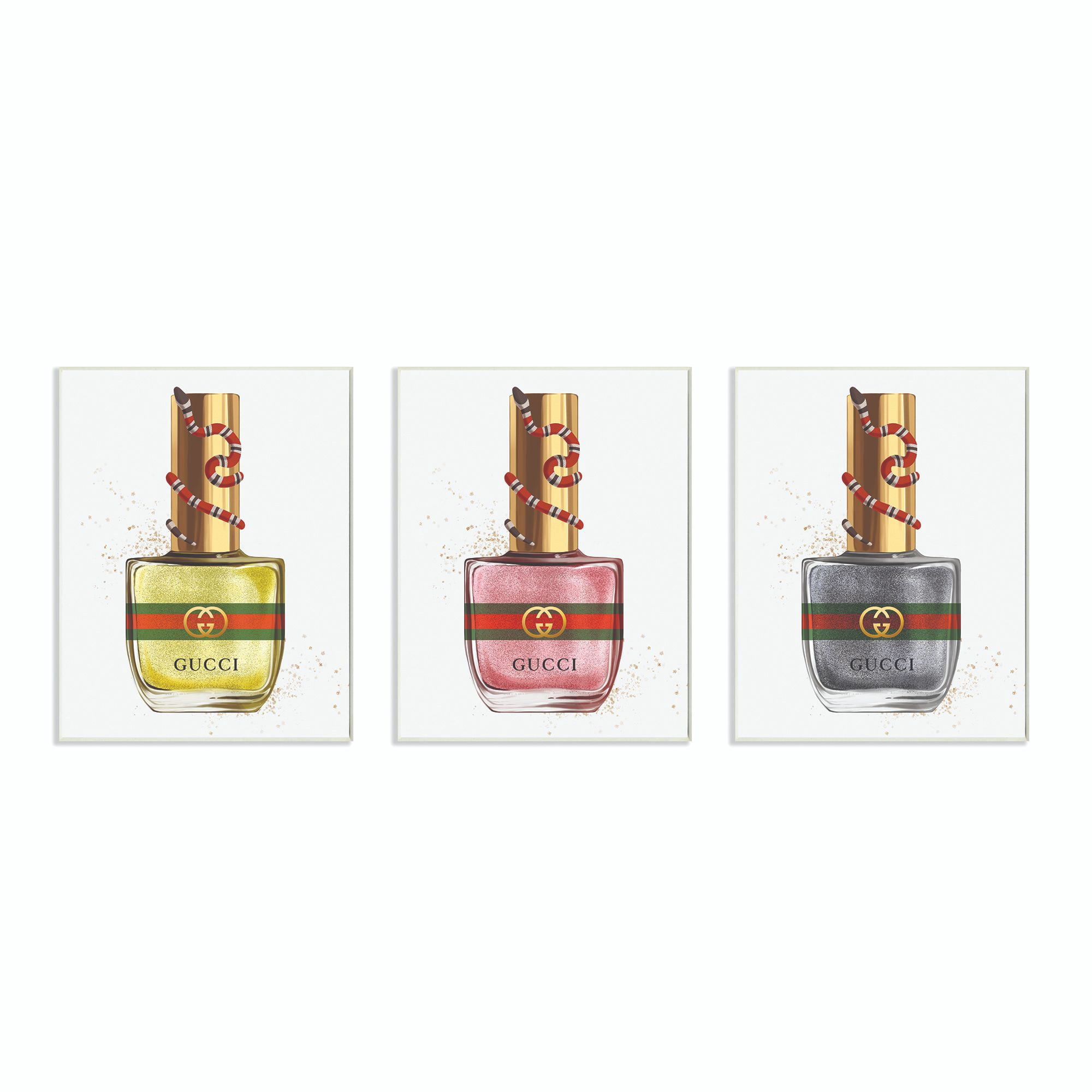 Stupell Industries Makeup Nail Polish Yellow Pink Black Gold Snake Fashion Design Wall Plaque by Ziwei Li