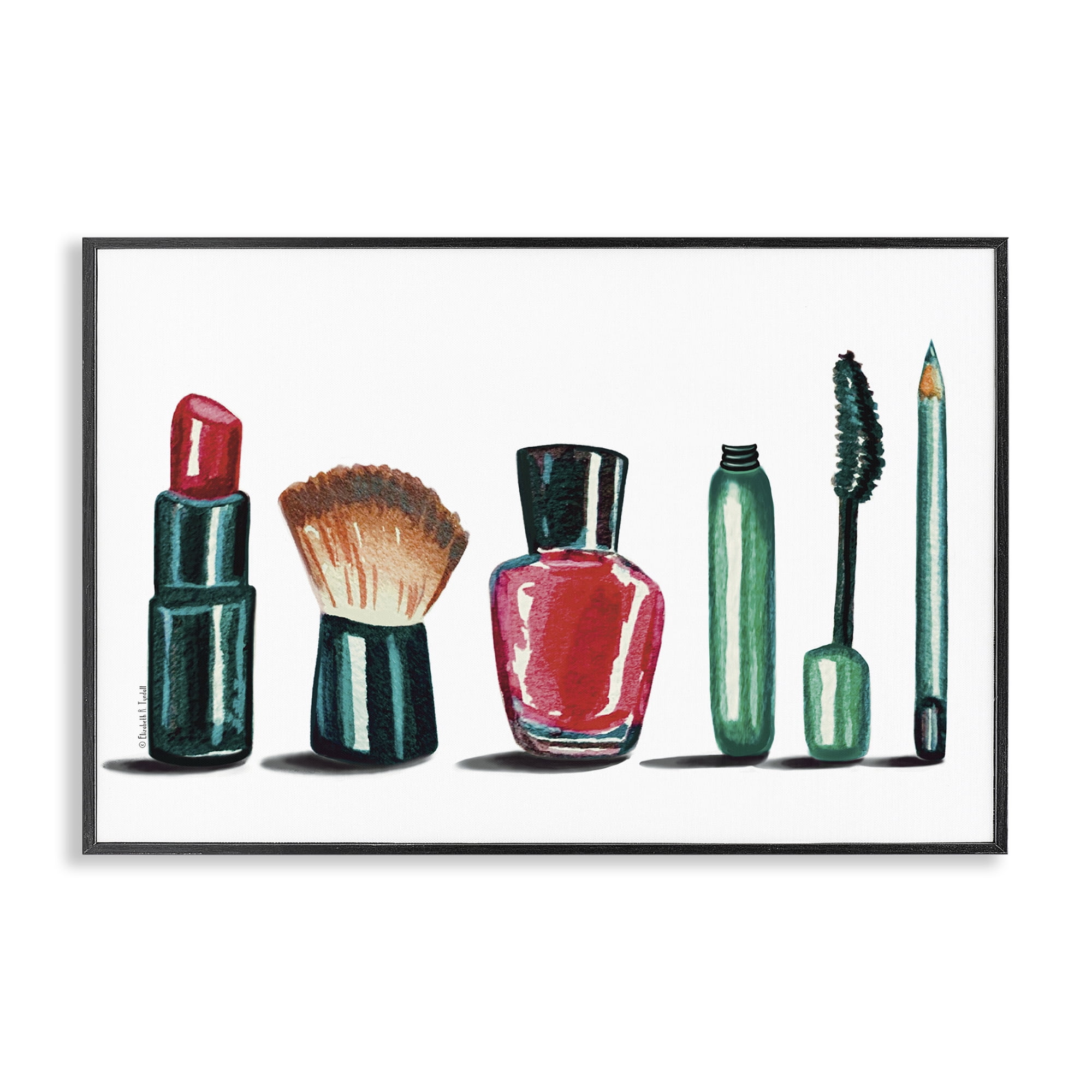 Stupell Industries Makeup Tools & Brushes Fashion Painting Black Framed Art Print Wall Art, 24 x 16