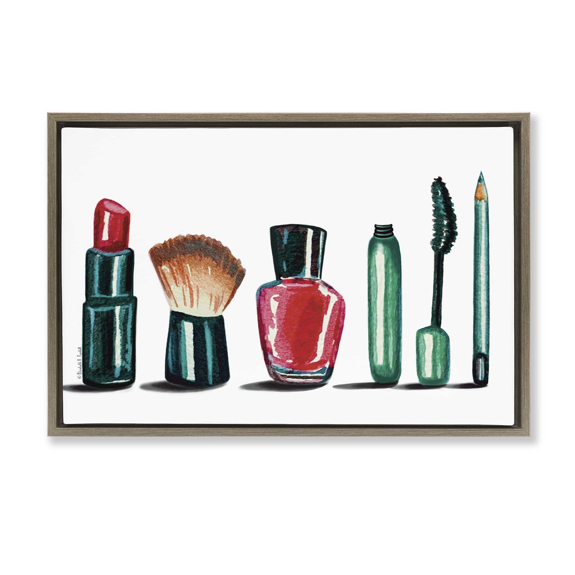 Stupell Industries Makeup Tools & Brushes Fashion Painting Brown Floater Framed Canvas Art Print Wall Art, 31 x 21