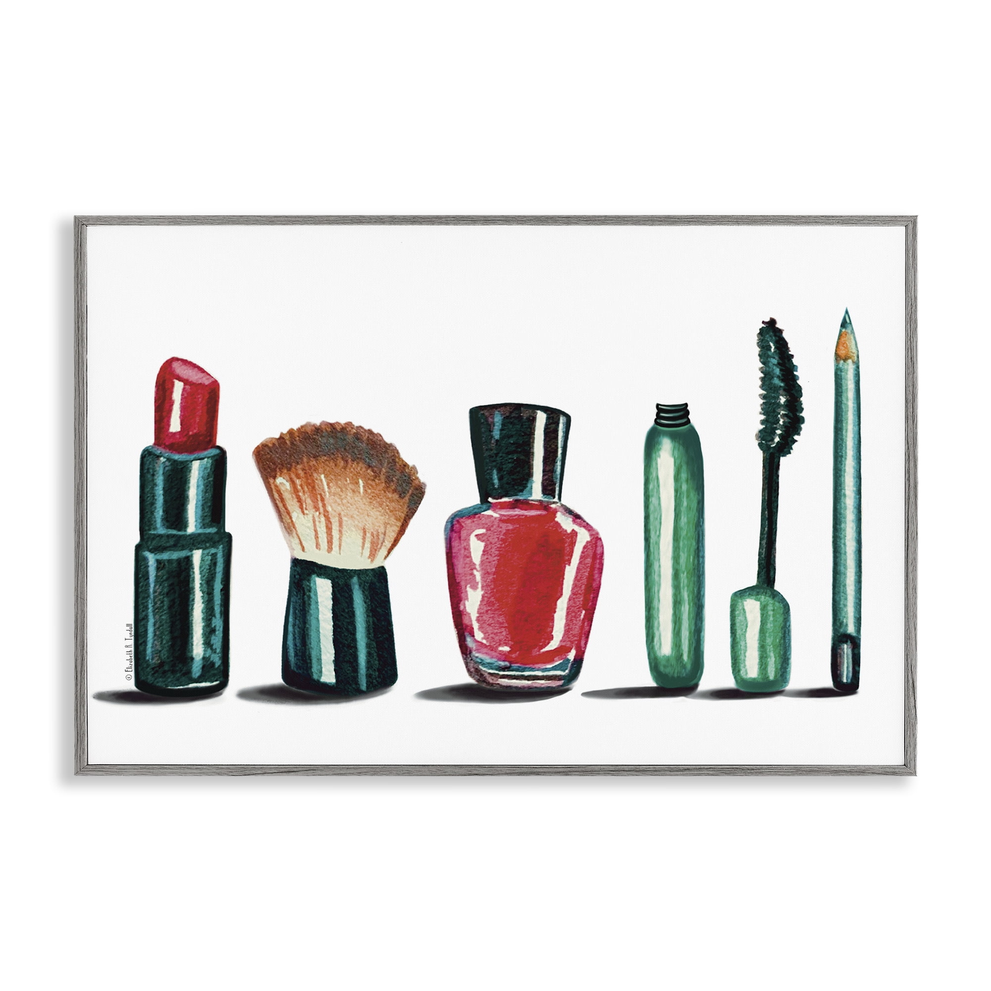 Stupell Industries Makeup Tools & Brushes Fashion Painting Gray Framed Art Print Wall Art, 24 x 16