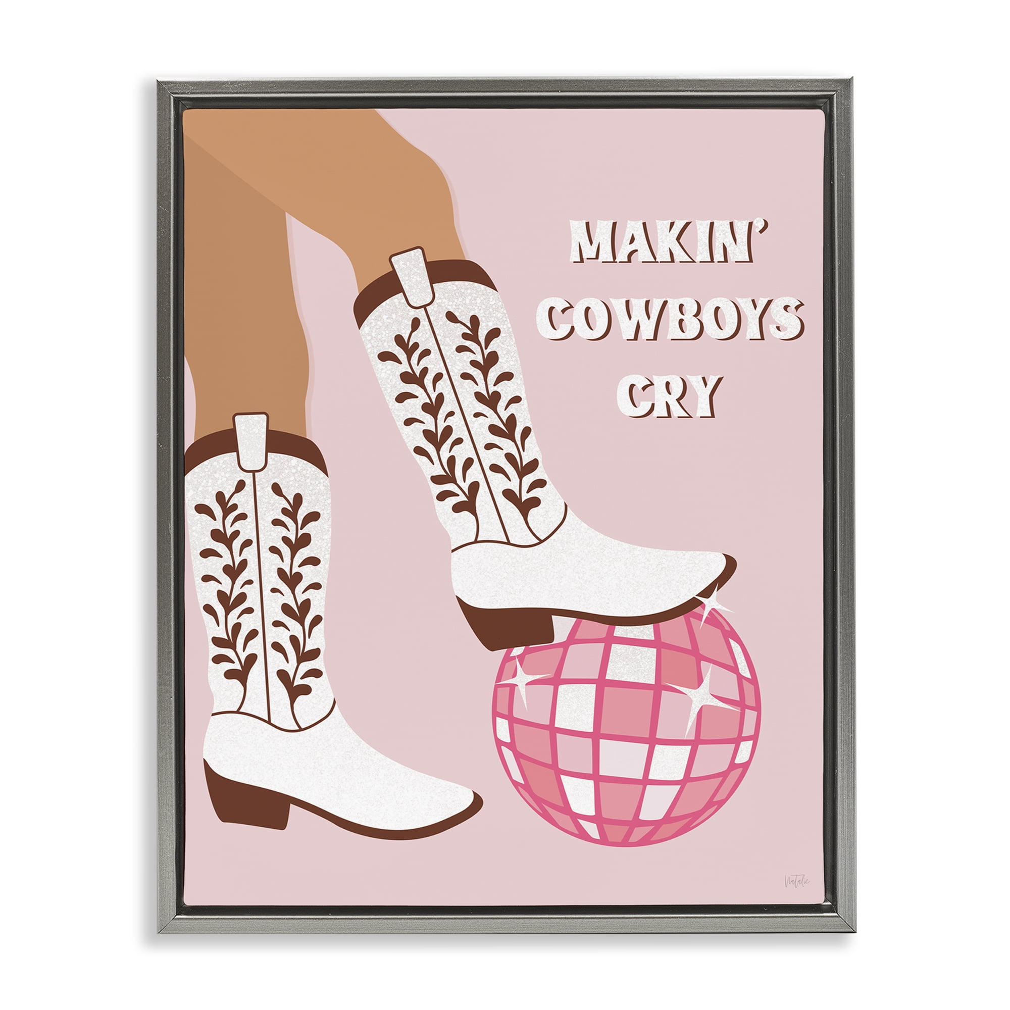 Stupell Industries Makin' Cowboys Cry Fashion Painting Gray Floater Framed Canvas Art Print Wall Art, 25 x 31