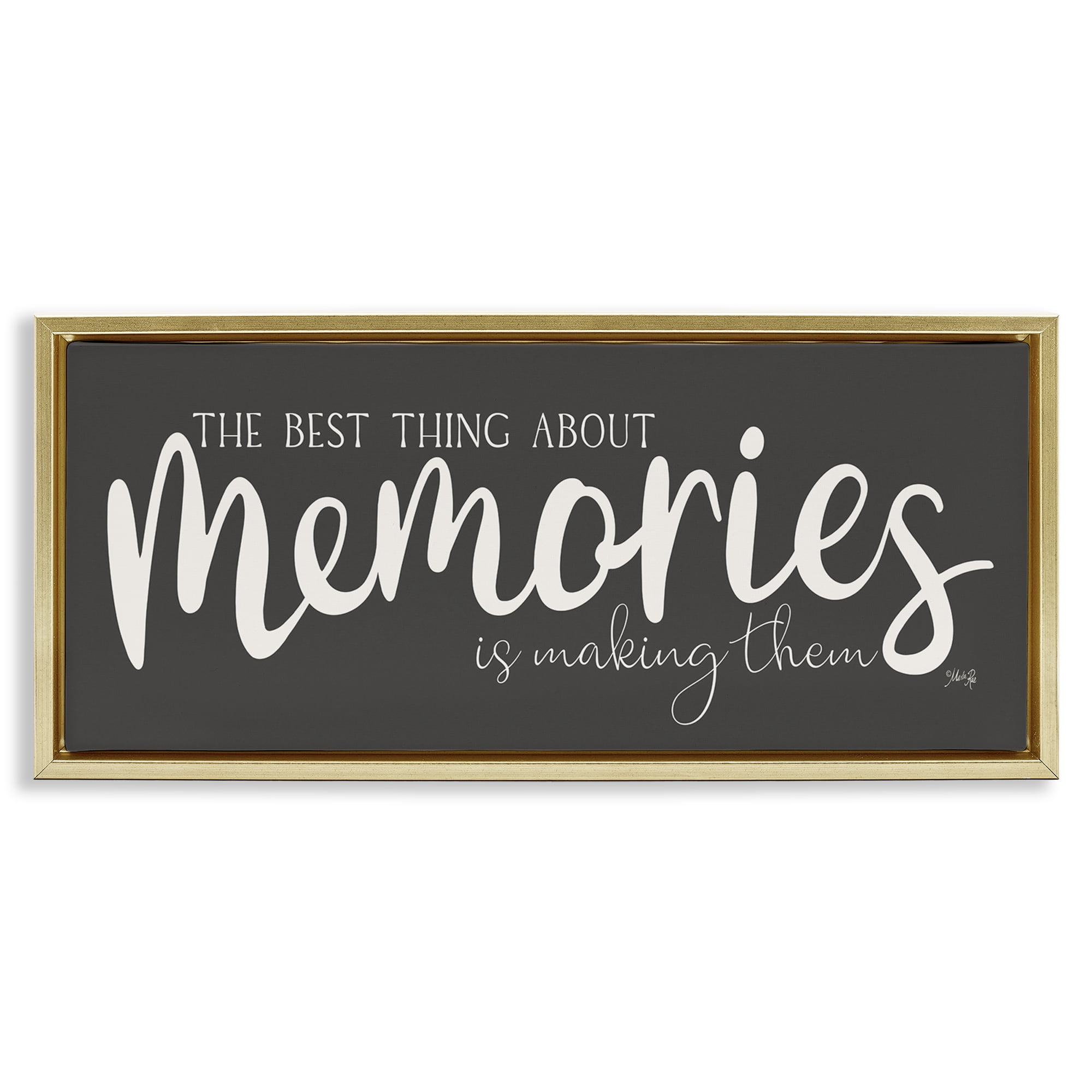 Stupell Industries Making Memories Sentiment Text & Numbers Painting Gold Floater Framed Canvas Art Print Wall Art, 25 x 11