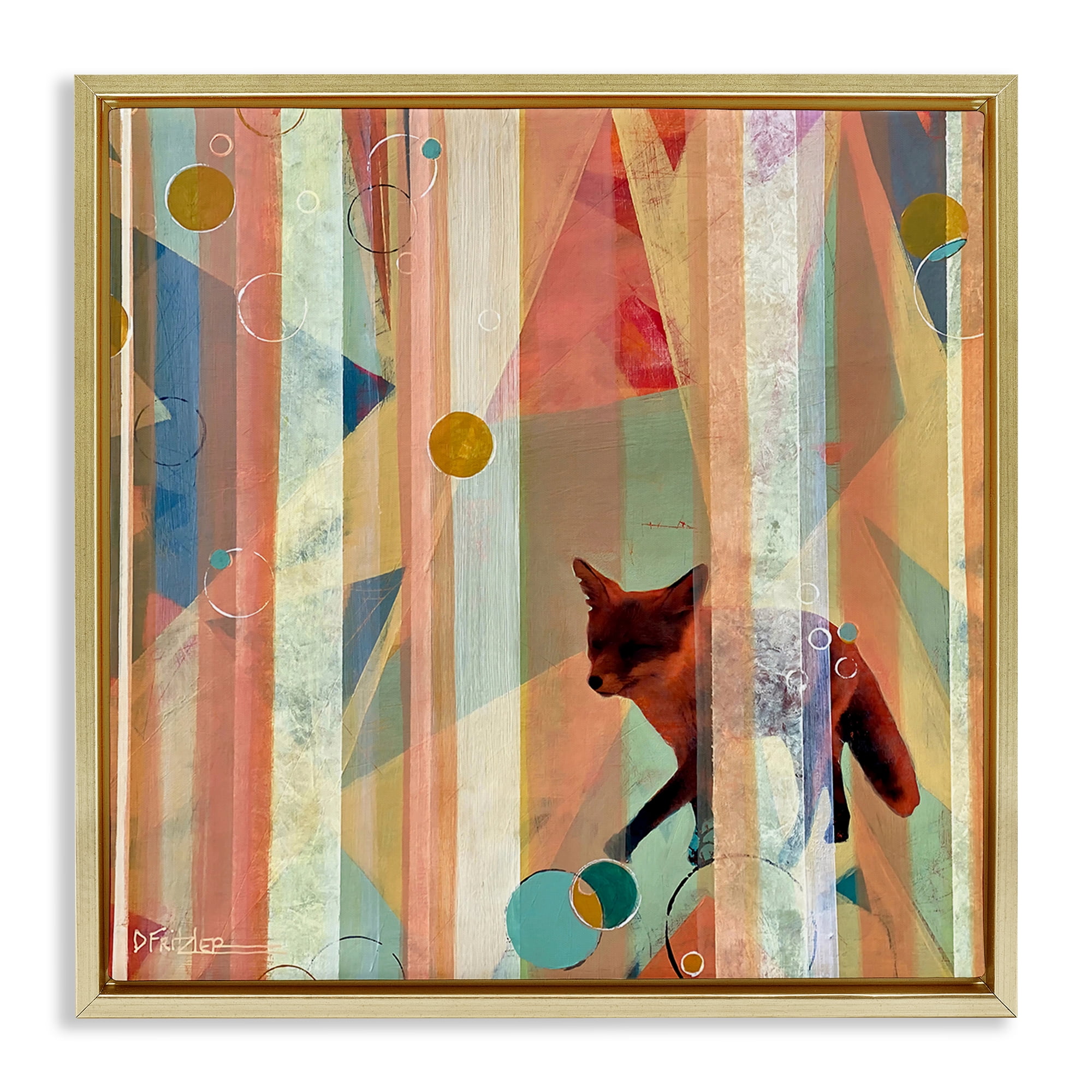 Stupell Industries Making My Move Fox Gold Framed Floater Canvas Wall Art, design by Dianna Fritzler