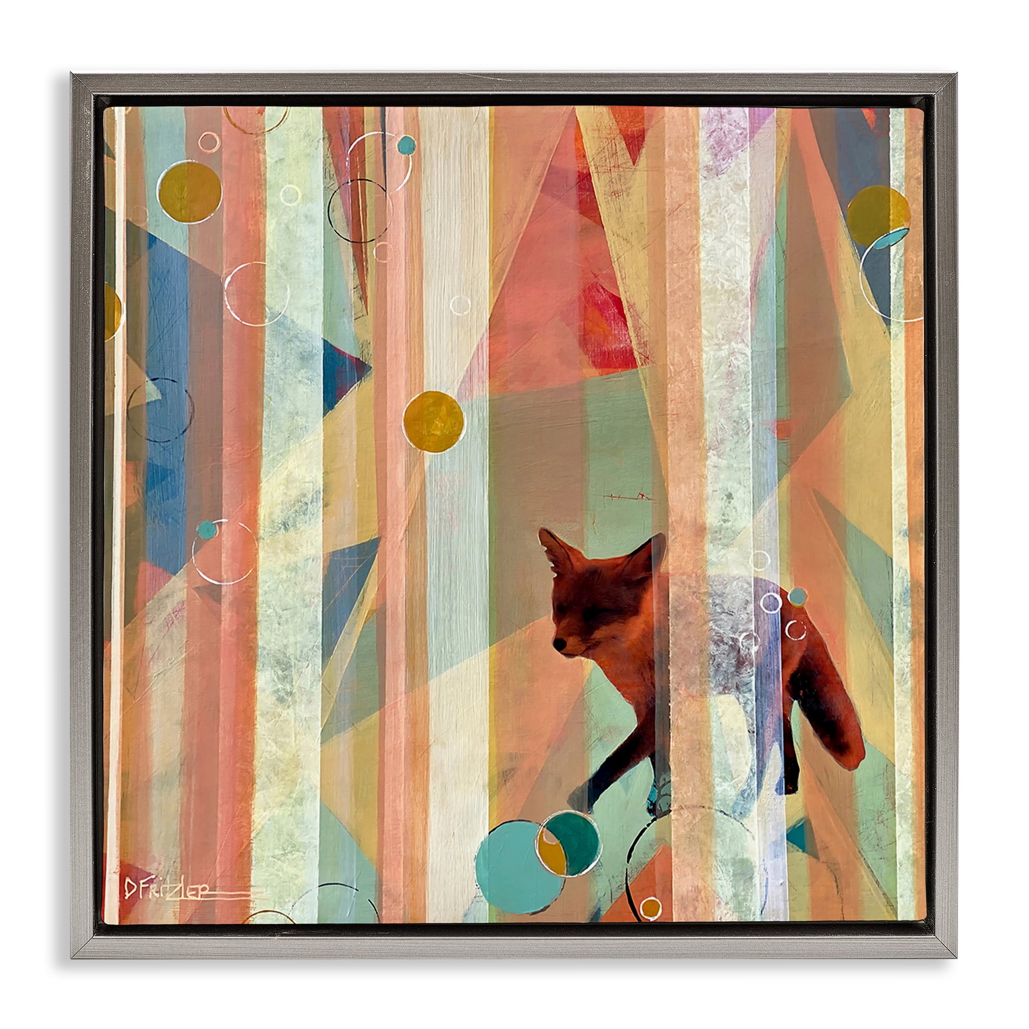 Stupell Industries Making My Move Fox Gray Framed Floater Canvas Wall Art, design by Dianna Fritzler