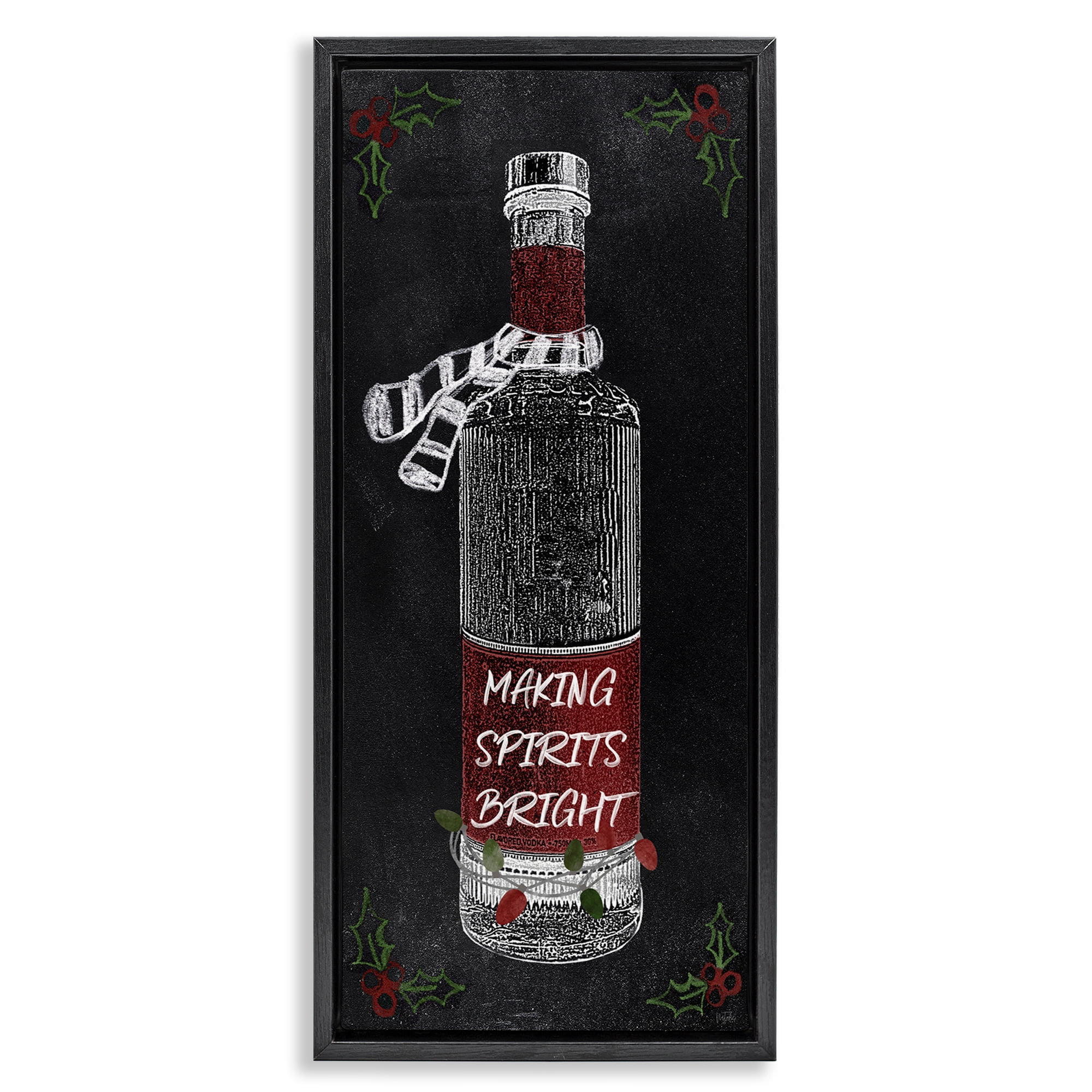 Stupell Industries Making Spirits Bright Bottle Holiday Painting Black Floater Framed Canvas Art Prints Wall Art, 15 x 31