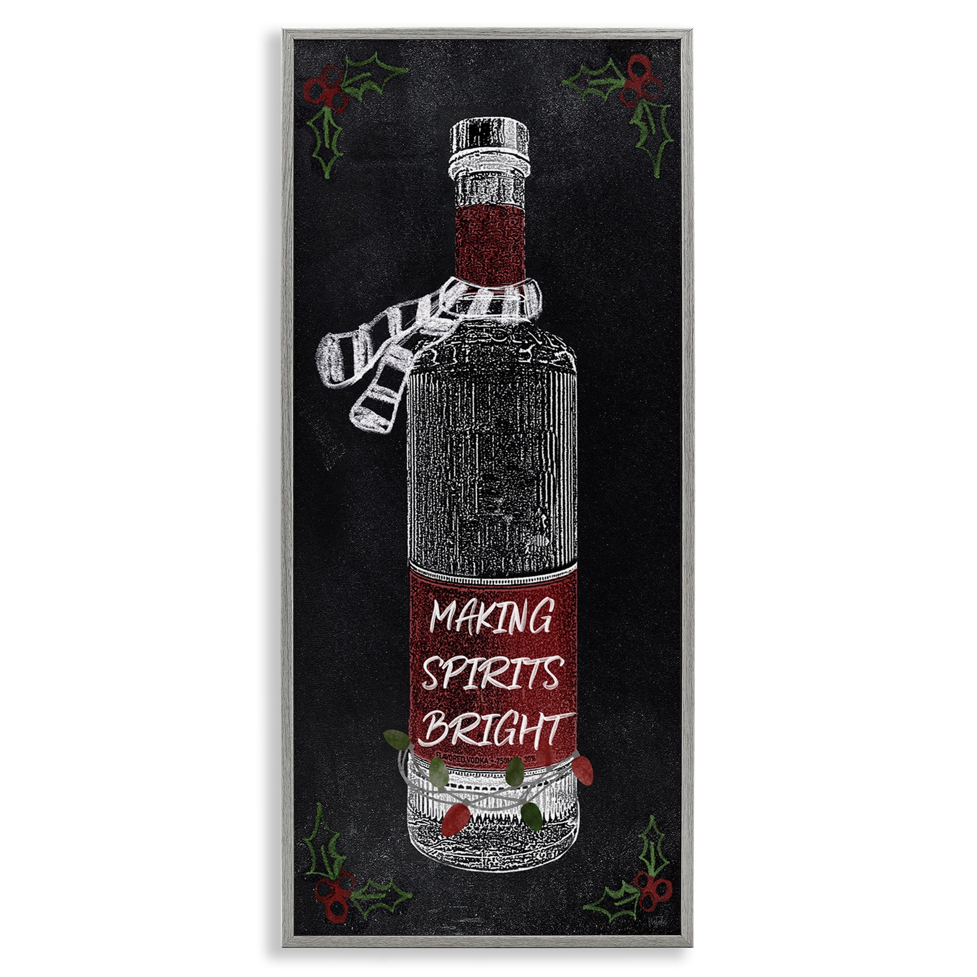 Stupell Industries Making Spirits Bright Bottle Holiday Painting Gray Framed Art Prints Wall Art, 10 x 24