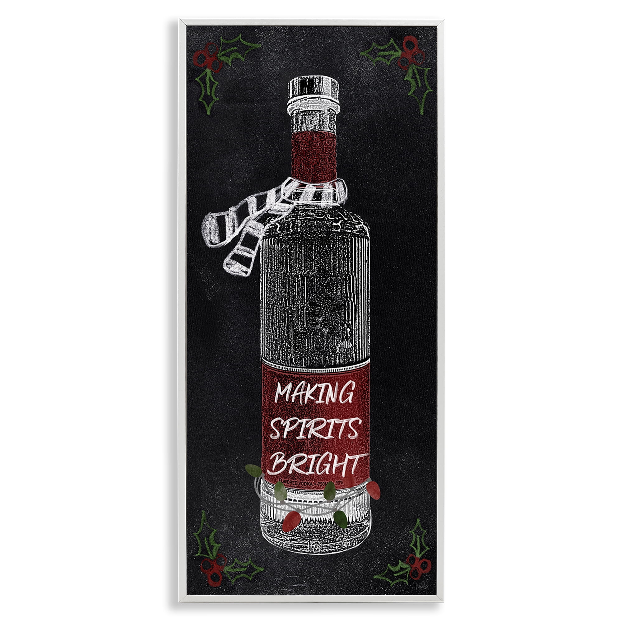 Stupell Industries Making Spirits Bright Bottle Holiday Painting White Framed Art Prints Wall Art, 10 x 24