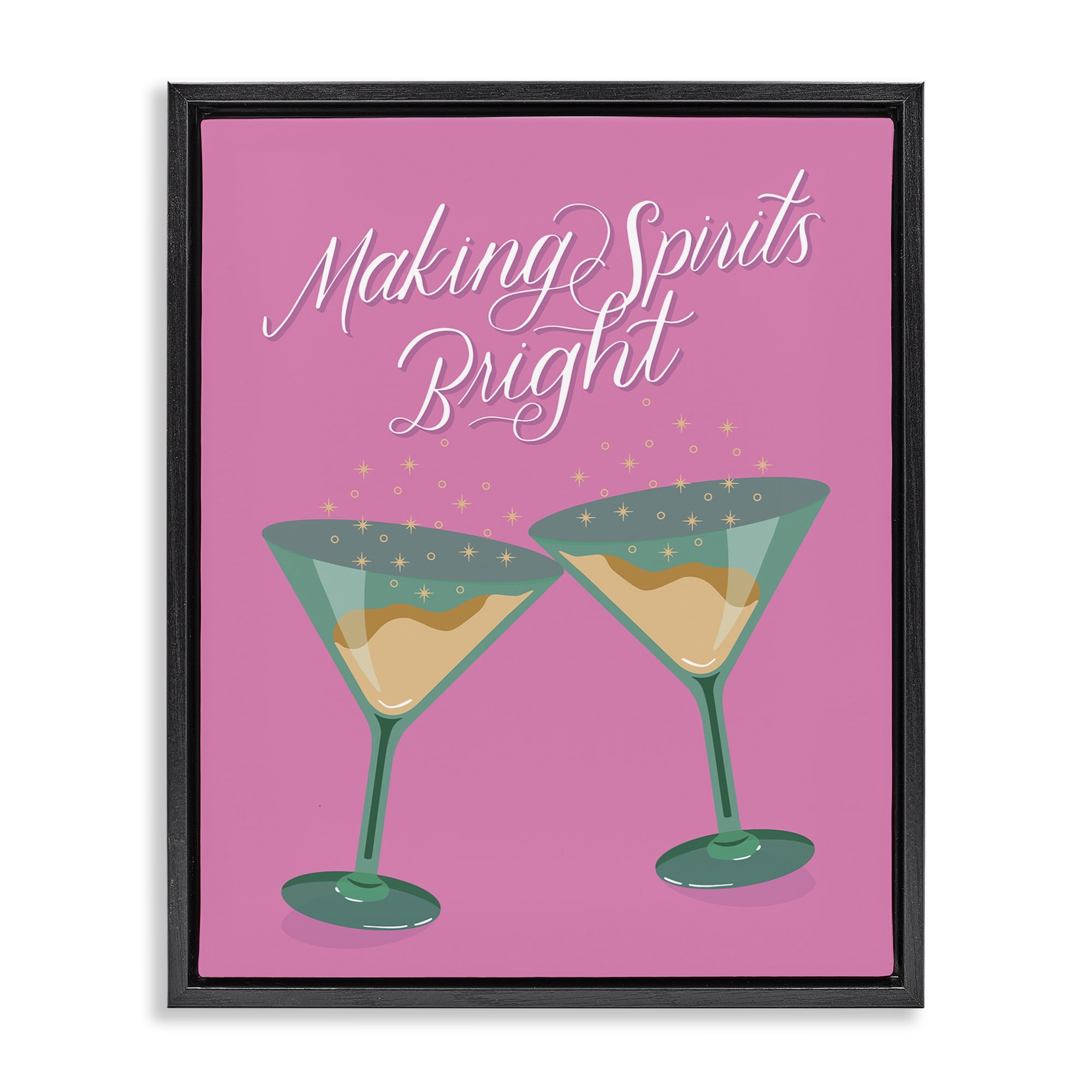 Stupell Industries Making Spirits Bright Cocktails Food & Beverage Painting Black Floater Framed Canvas Art Print Wall Art, 17 x 21