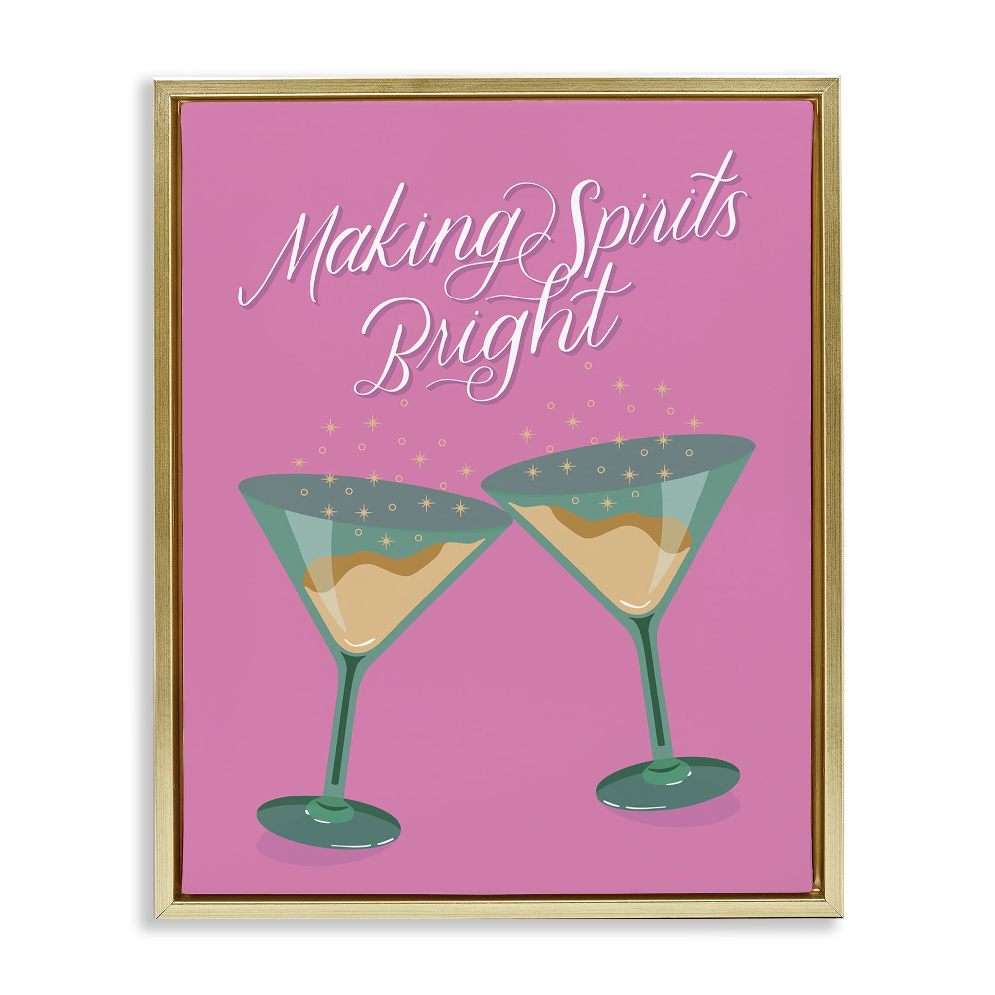 Stupell Industries Making Spirits Bright Cocktails Food & Beverage Painting Gold Floater Framed Canvas Art Print Wall Art, 25 x 31