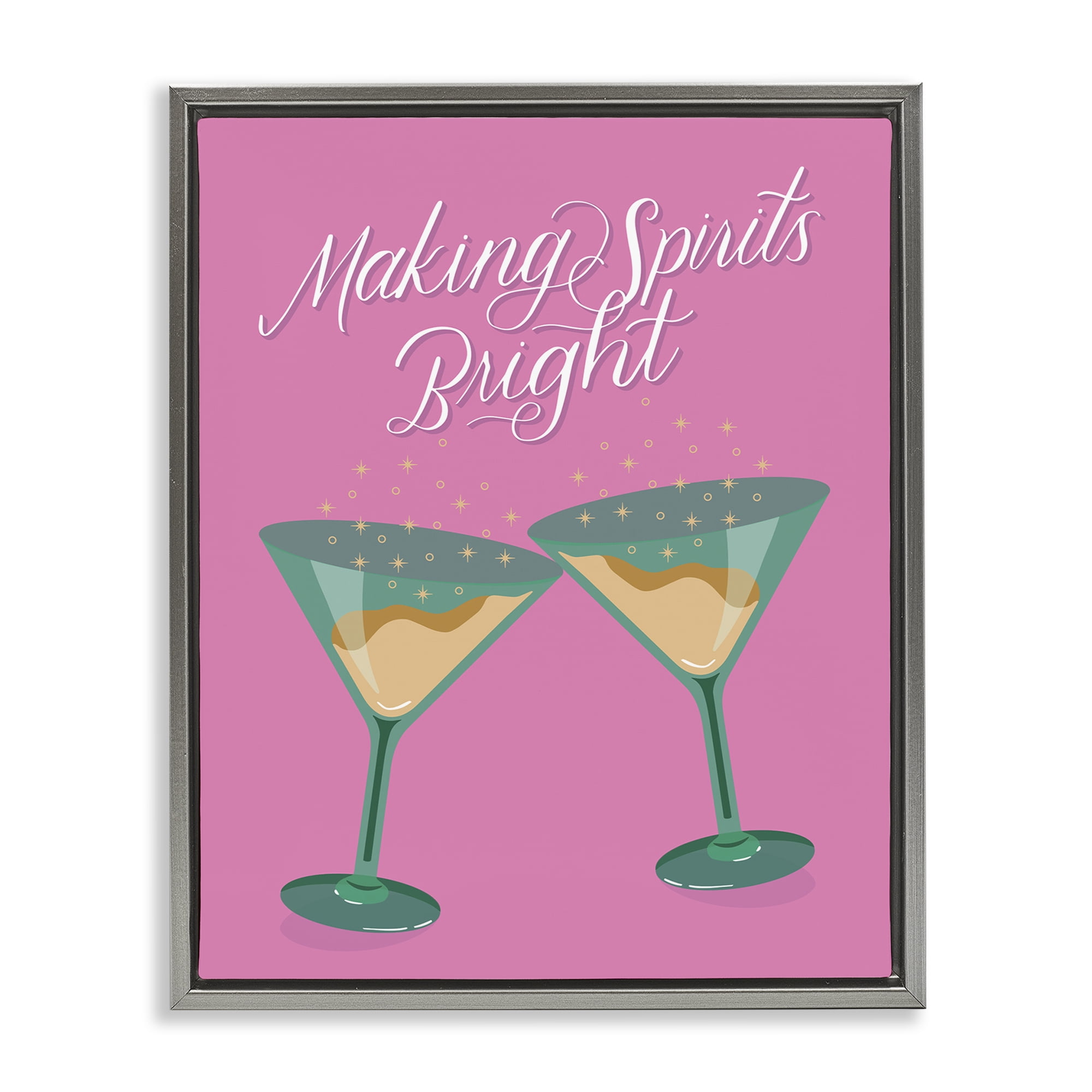 Stupell Industries Making Spirits Bright Cocktails Food & Beverage Painting Gray Floater Framed Canvas Art Print Wall Art, 17 x 21