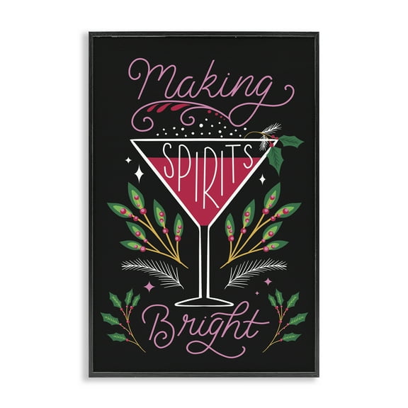 Stupell Industries Making Spirits Bright Martini Holiday Painting Black Framed Art Prints Wall Art, 12 x 18