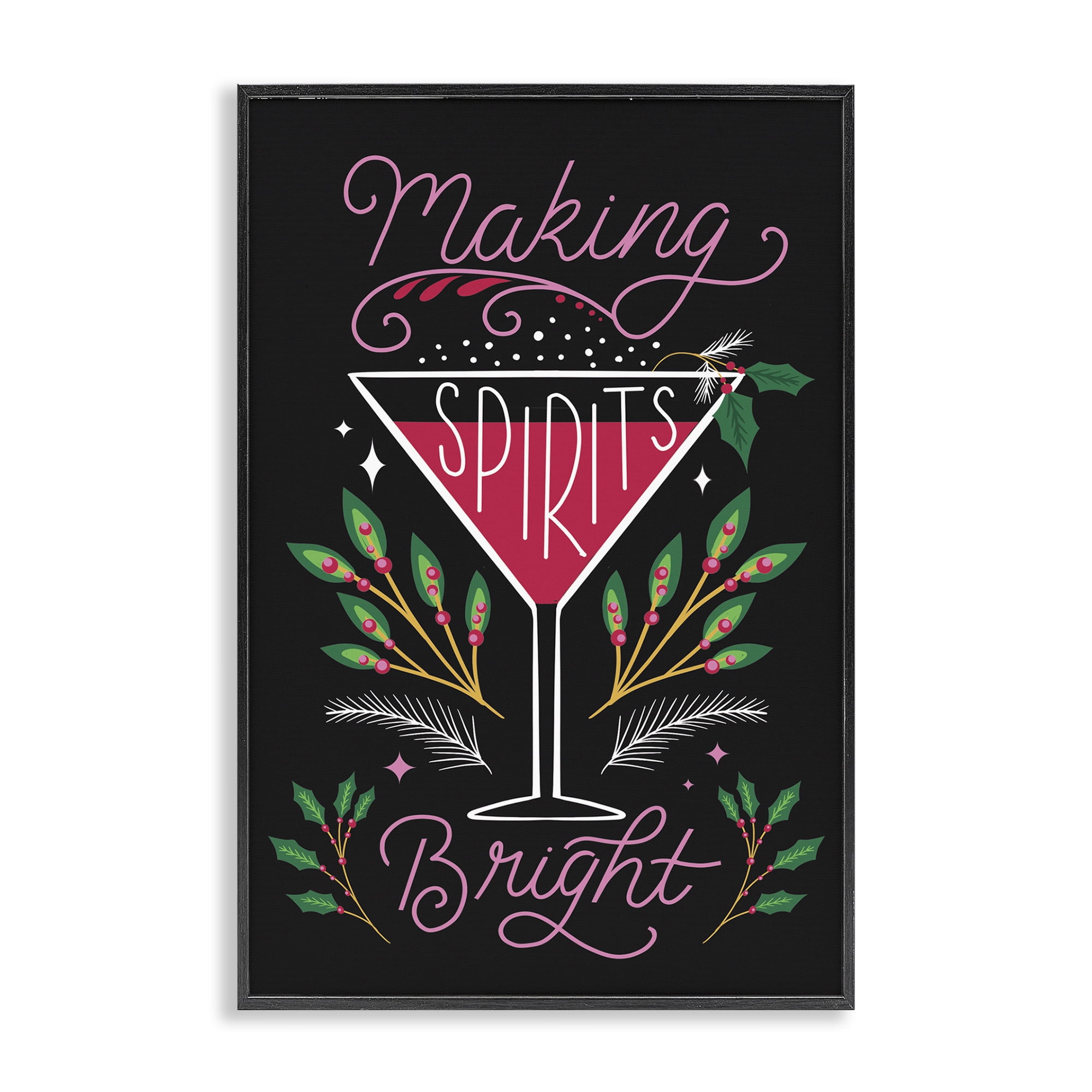 Stupell Industries Making Spirits Bright Martini Holiday Painting Black Framed Art Prints Wall Art, 20 x 30