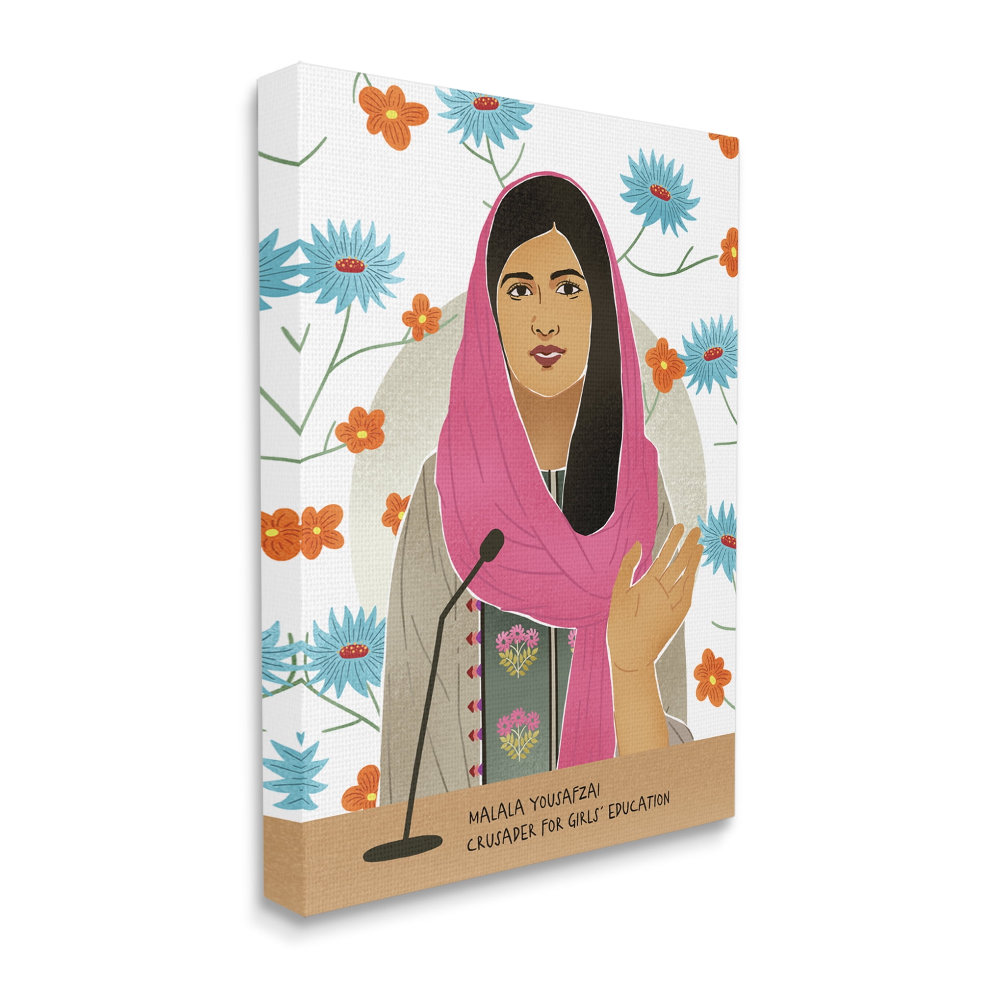 Stupell Industries Malala Speech Over Blue Orange Florals Female Icon Novelty Painting Gallery Wrapped Canvas Art Print Wall Art, 16 x 20