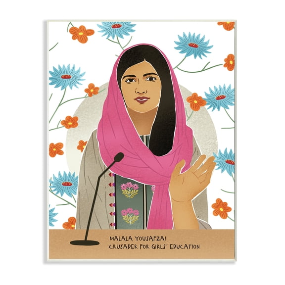 Stupell Industries Malala Speech Over Blue Orange Florals Female Icon Novelty Painting Unframed Art Print Wall Art, 10 x 15