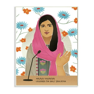 Stupell Industries Malala Speech Over Blue Orange Florals Female Icon Novelty Painting Unframed Art Print Wall Art, 13 x 19