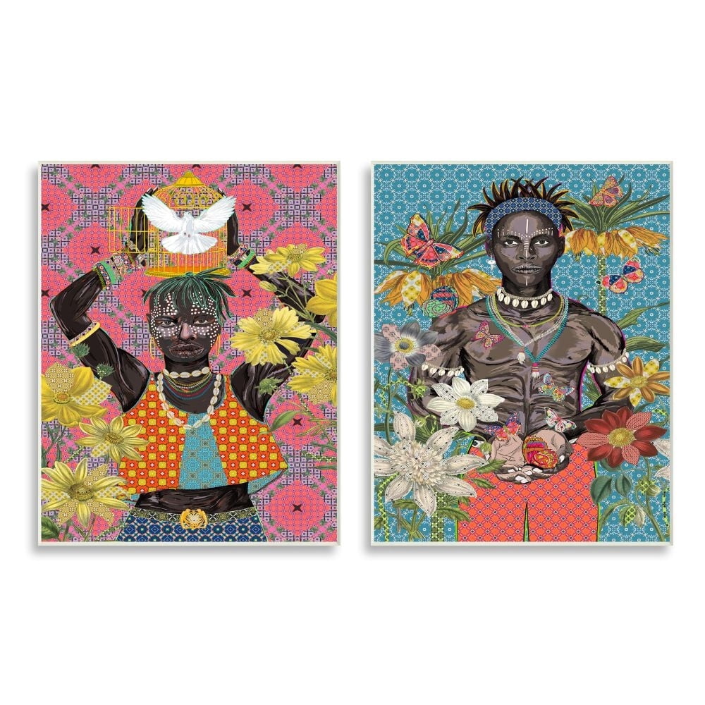 Stupell Industries Male Figures with Florals over Geometric Patterns Designed by Sangita Bachelet