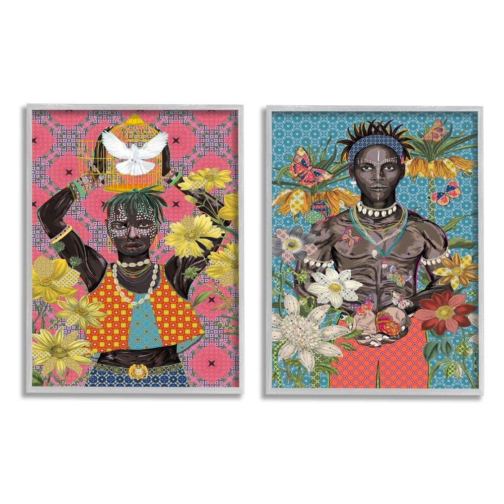Stupell Industries Male Figures with Florals over Geometric Patterns Designed by Sangita Bachelet