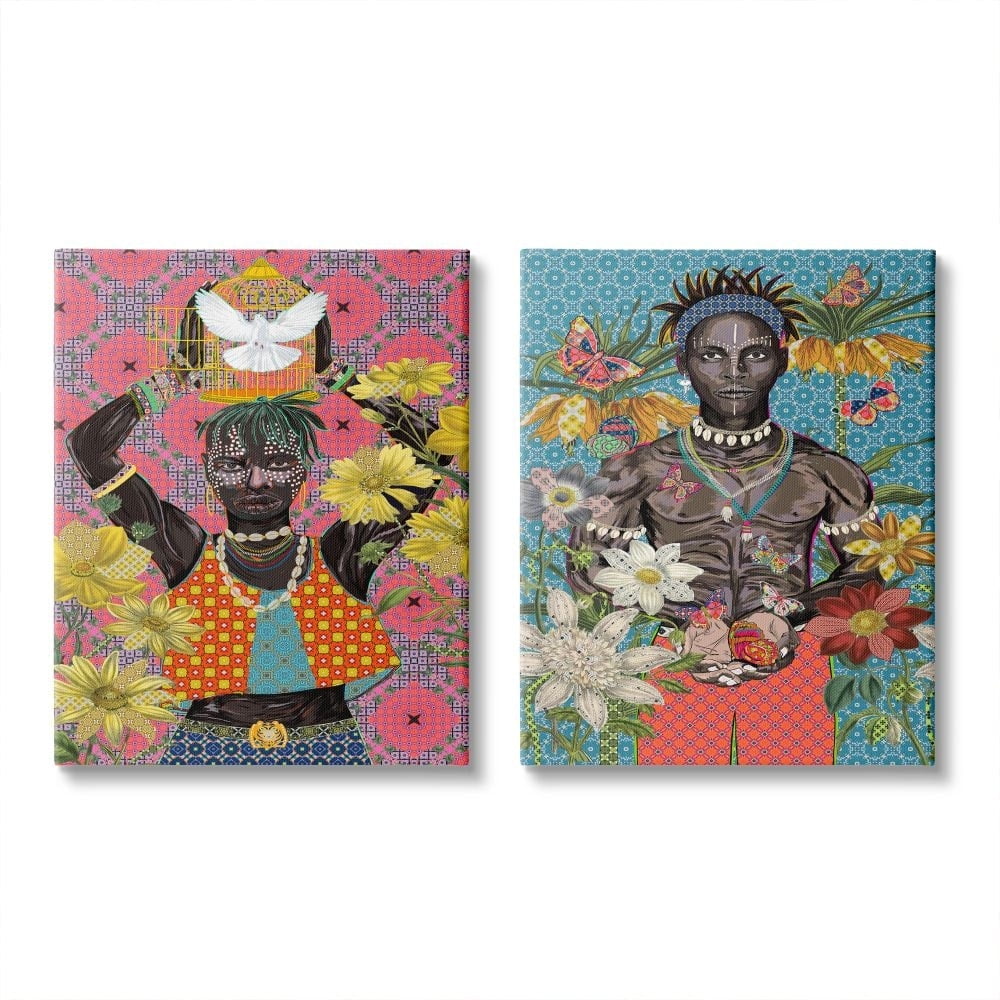 Stupell Industries Male Figures with Florals over Geometric Patterns Designed by Sangita Bachelet