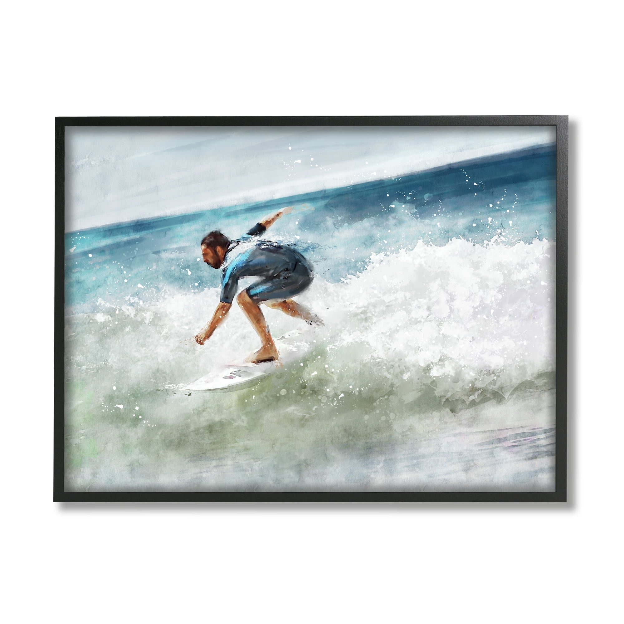 Stupell Industries Male Surfer Riding Messy Wave Turbulent Beach Shore, 14 x 11,Design by Ziwei Li