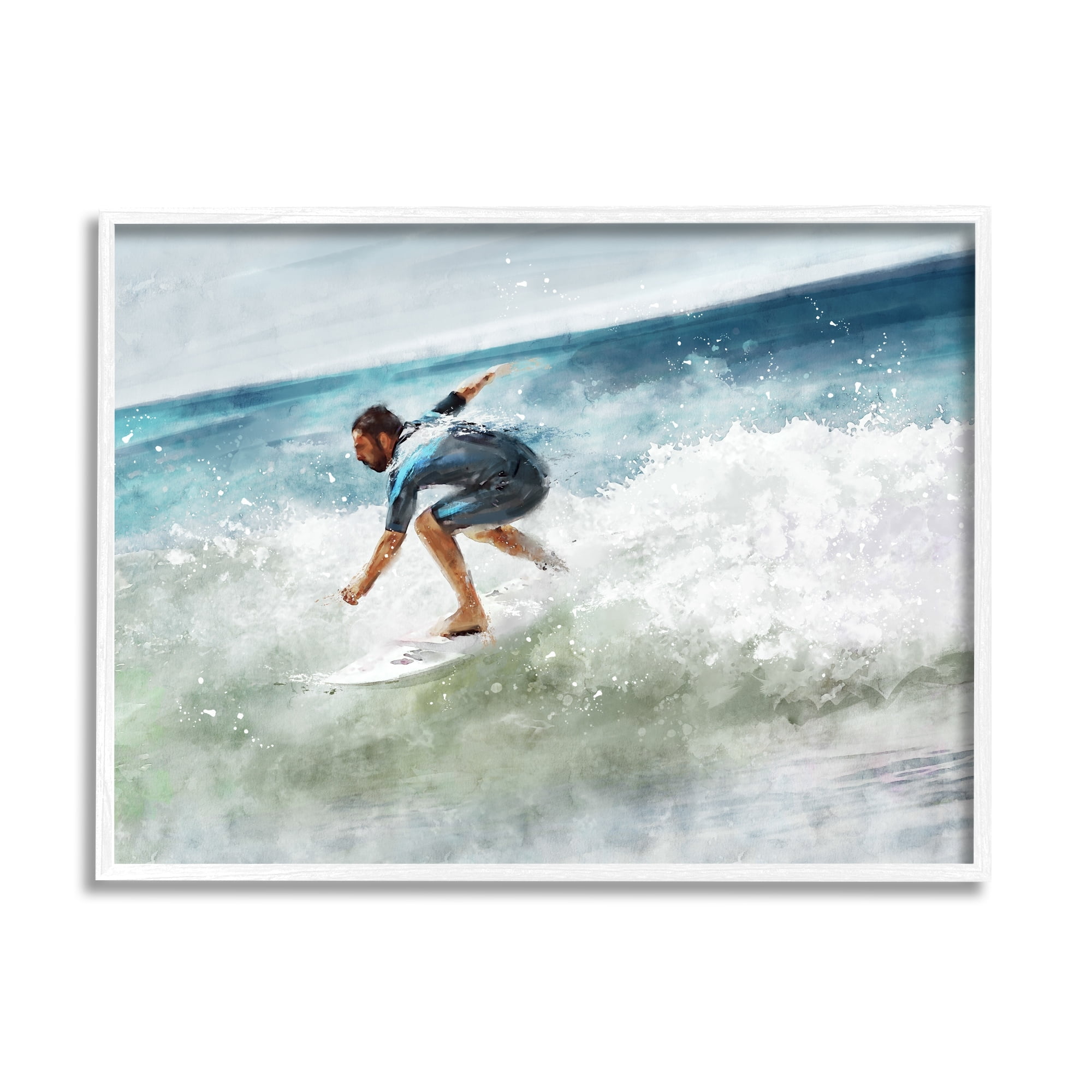 Stupell Industries Male Surfer Riding Messy Wave Turbulent Beach Shore, 14 x 11,Design by Ziwei Li
