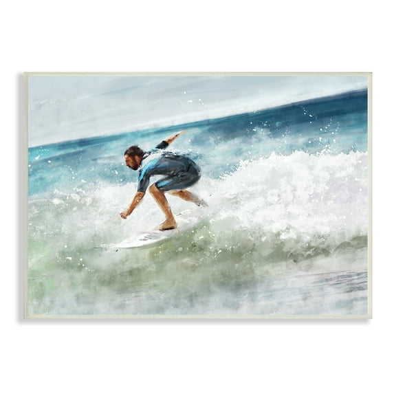 Stupell Industries Male Surfer Riding Messy Wave Turbulent Beach Shore, 15 x 10,Design by Ziwei Li
