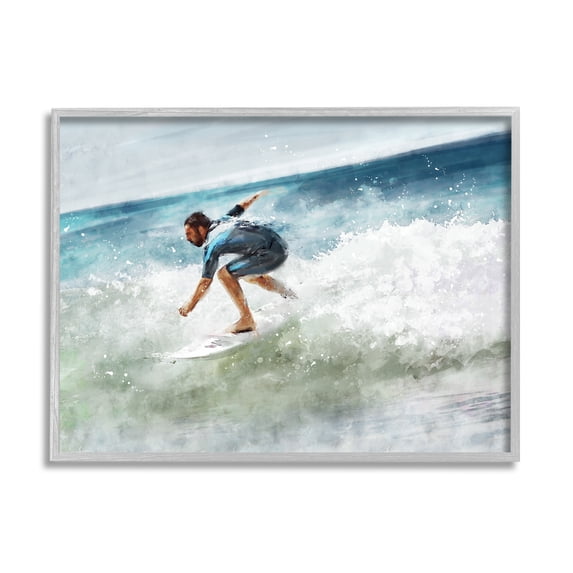 Stupell Industries Male Surfer Riding Messy Wave Turbulent Beach Shore, 30 x 24,Design by Ziwei Li