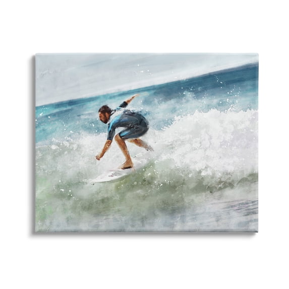 Stupell Industries Male Surfer Riding Messy Wave Turbulent Beach Shore, 40 x 30,Design by Ziwei Li