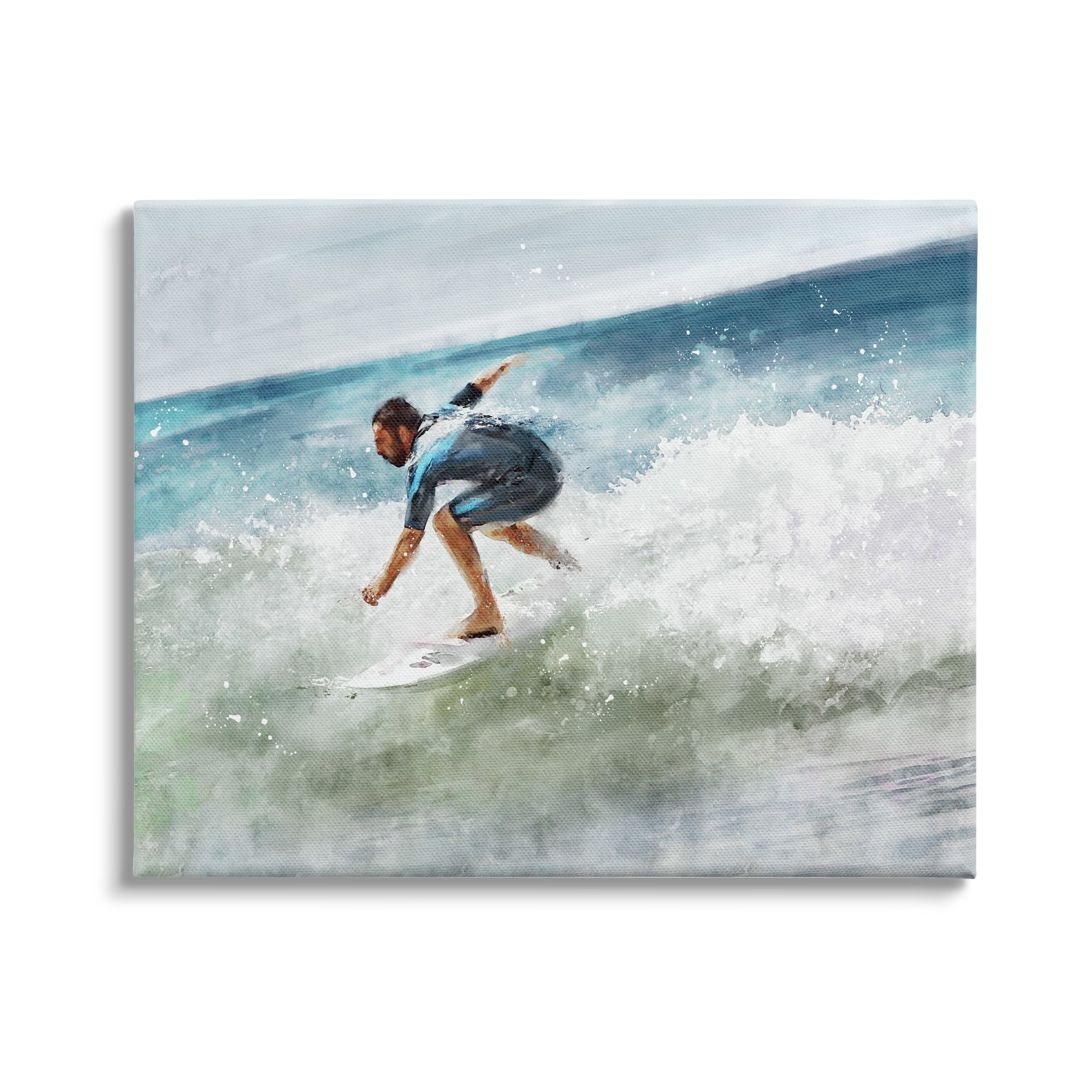 Stupell Industries Male Surfer Riding Messy Wave Turbulent Beach Shore, 48 x 36,Design by Ziwei Li