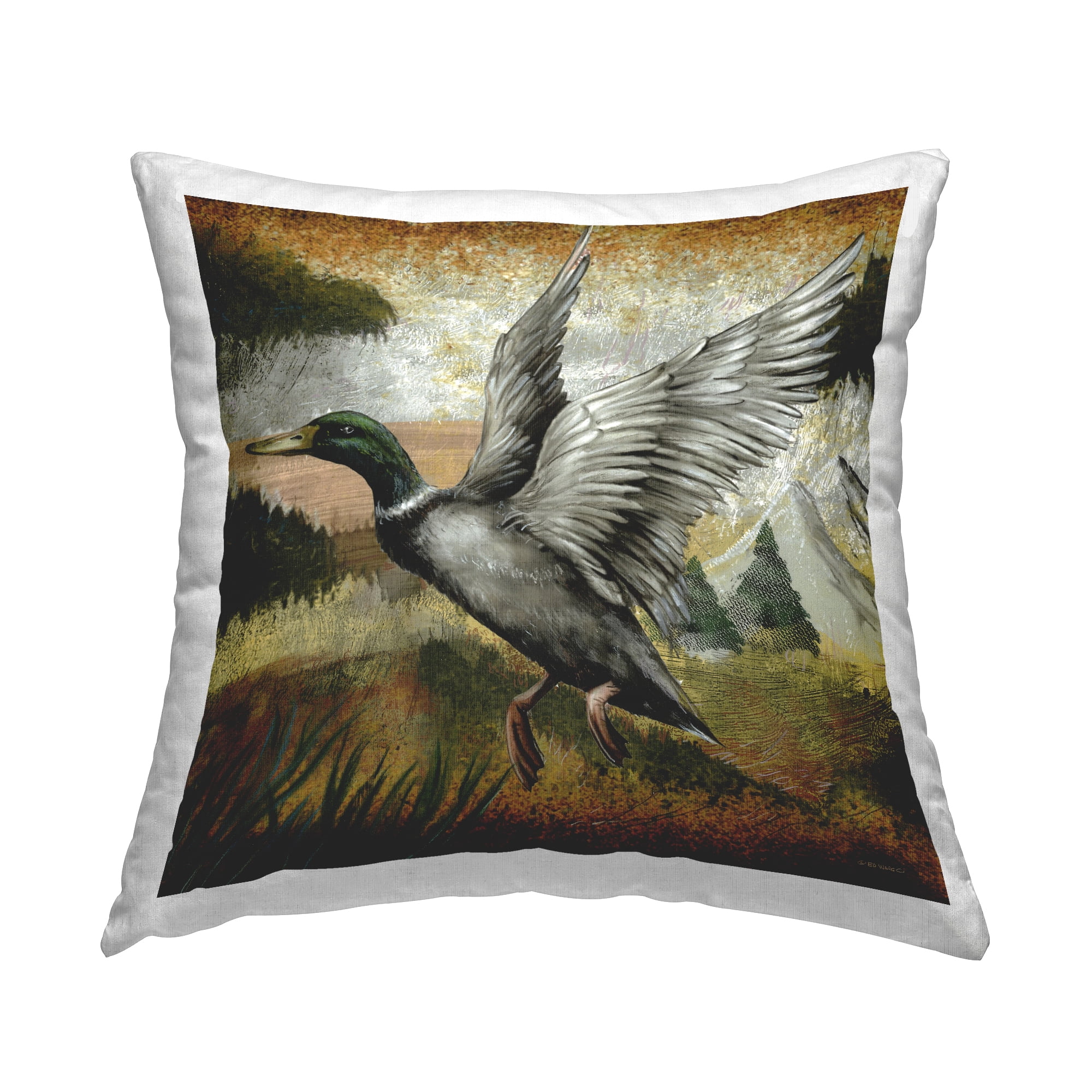 Stupell Industries Mallard Duck Flying Landscape Printed Throw Pillow Design by Ed Wargo