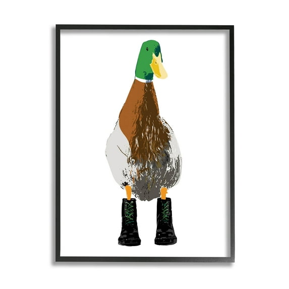 Stupell Industries Mallard Duck Wearing Boots Portrait Graphic Art Black Framed Art Print Wall Art, Design by Kamdon Kreations